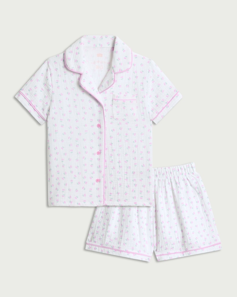 F&F Pure Cotton Floral Print Revere Short Pyjama Set in Multi