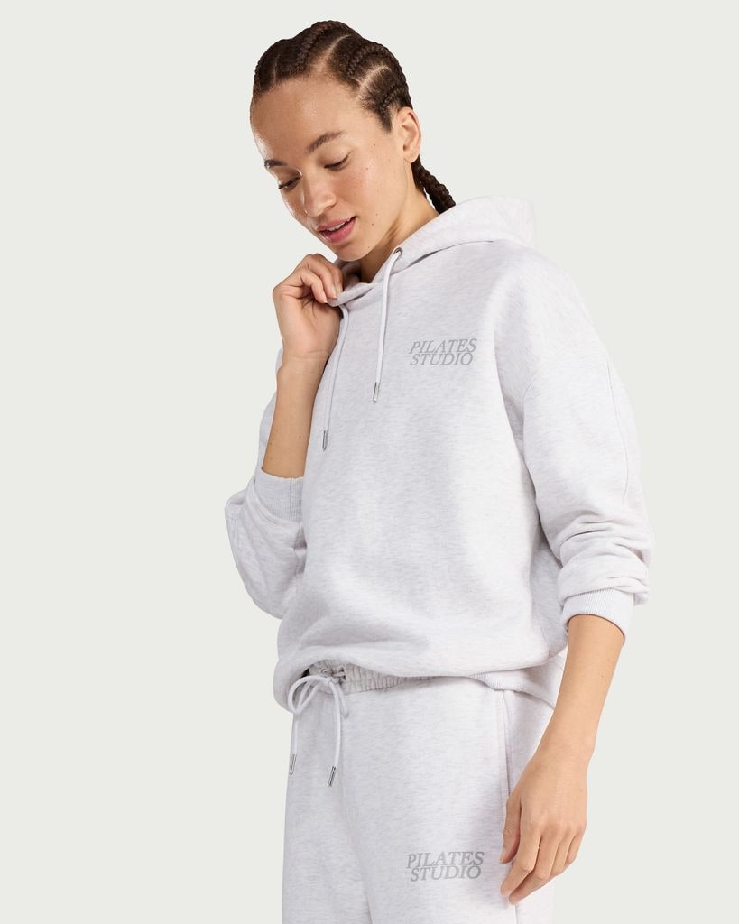 F&F Active AFTERCLASS Cotton Rich Pilates Studio Hooded Sweatshirt in Grey Marl