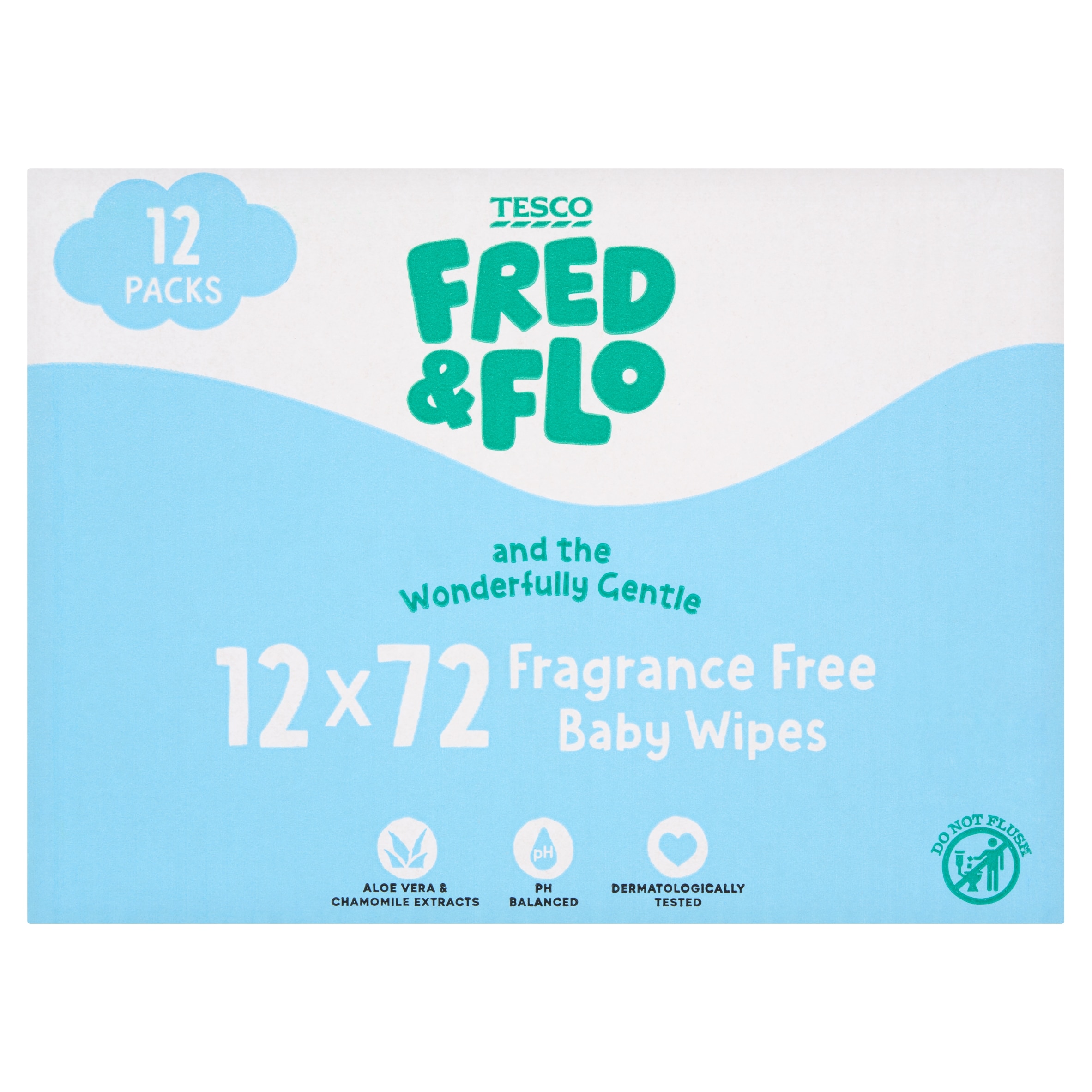 Tesco Fred & Flo Fragrance Free Baby wipes 72 pack 12 box