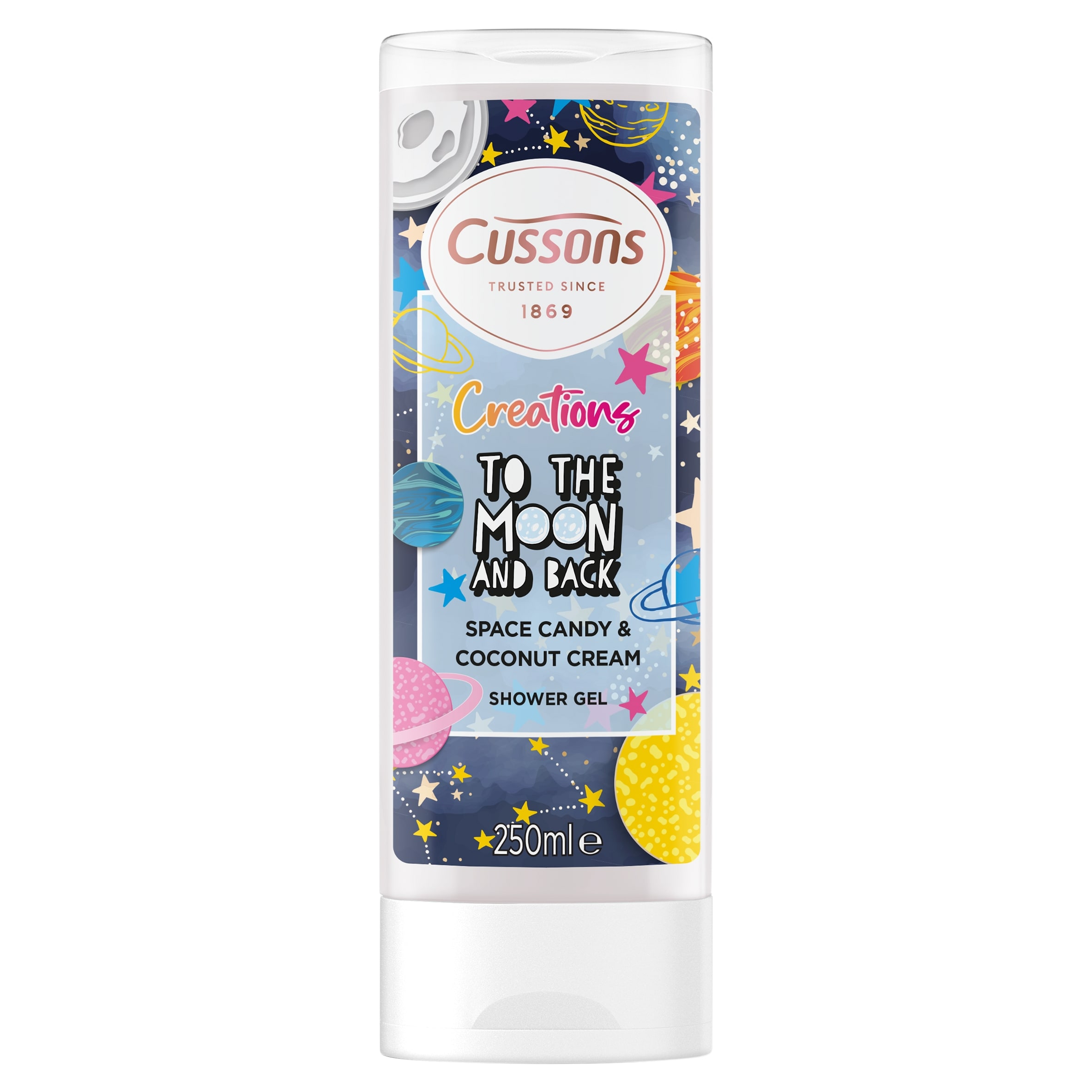CUSSONS CREATIONS SHOWER GEL TO THE MOON AND BACK SPACE CANDY & COCONUT CREAM 250ML