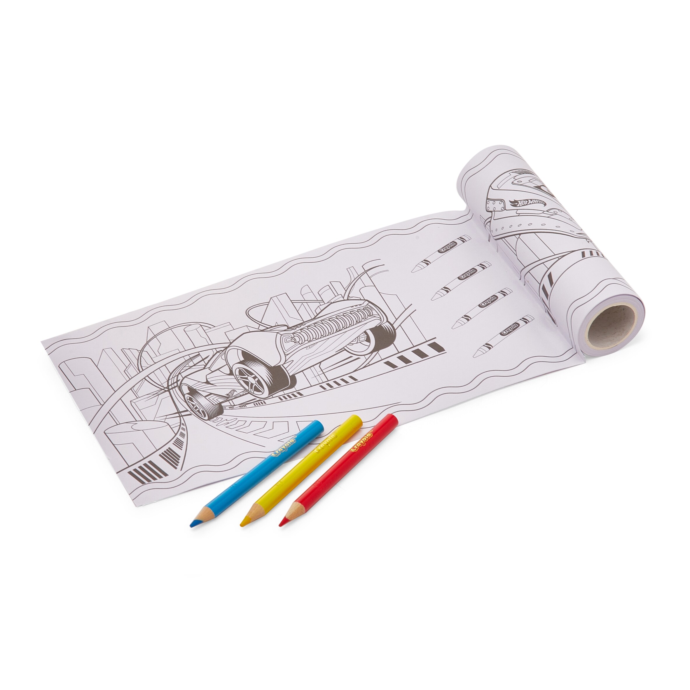 Crayola Hot Wheels 3 meters Activity Colouring Roll with 3 Crayola coloured pencils thumbnail 2