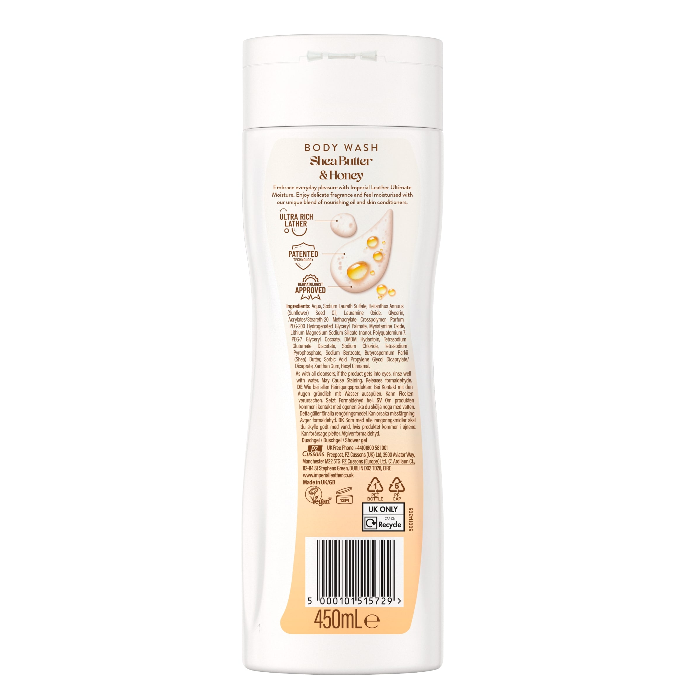 IMPERIAL LEATHER ULTIMATE MOISTURE SHEA BUTTER & HONEY BODY WASH 450 ML thumbnail 2