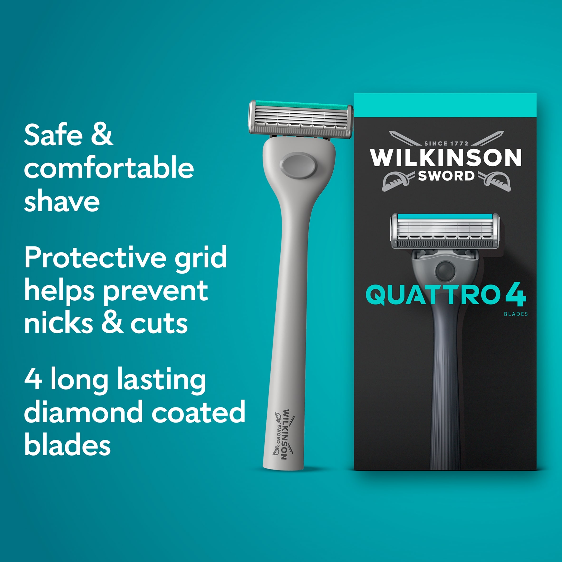Wilkinson Sword Quattro Men’s 1 Razor + 9 Blade Refills pack thumbnail 2