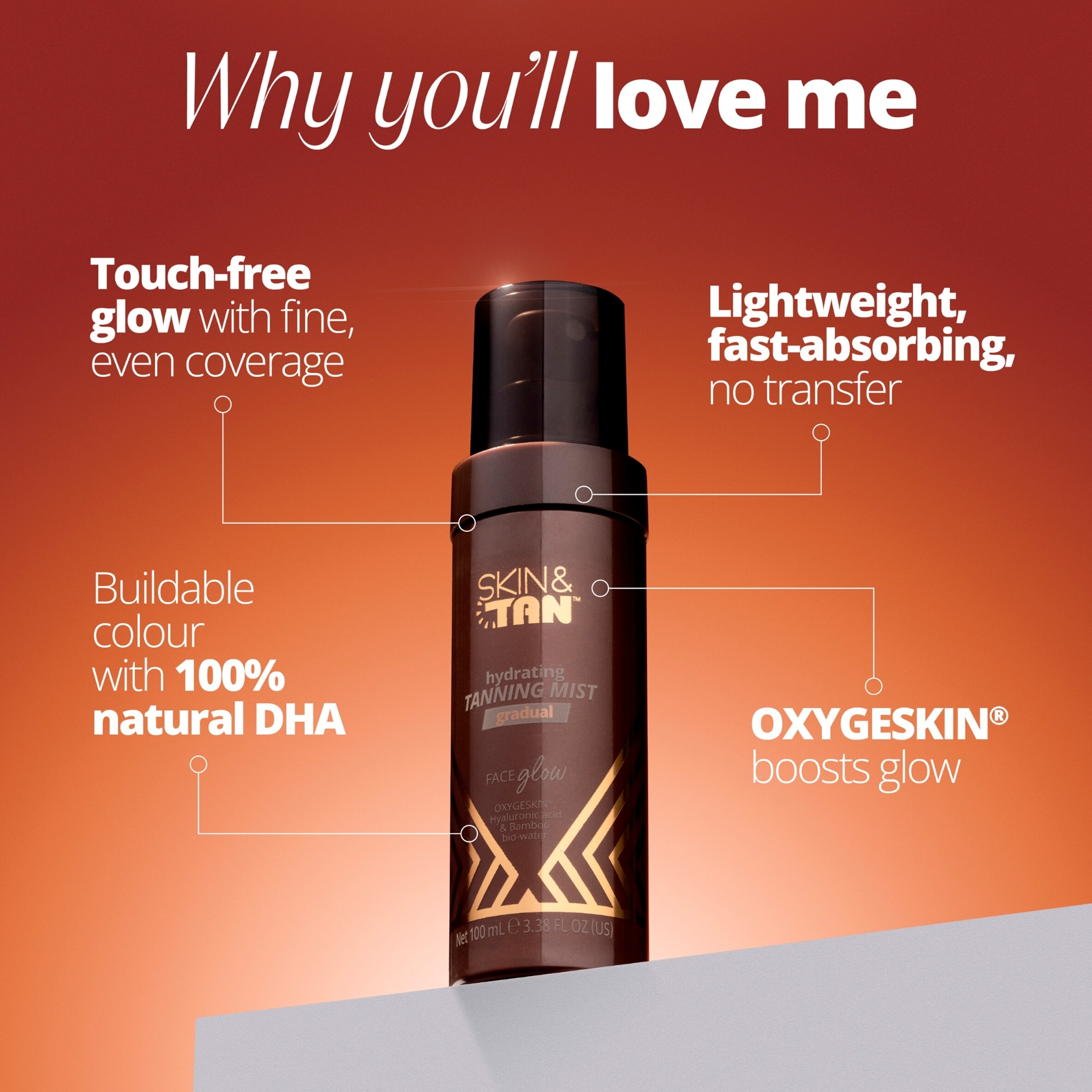 SKIN & TAN Face Glow Gradual Hydrating Tanning Mist 100ml thumbnail 3