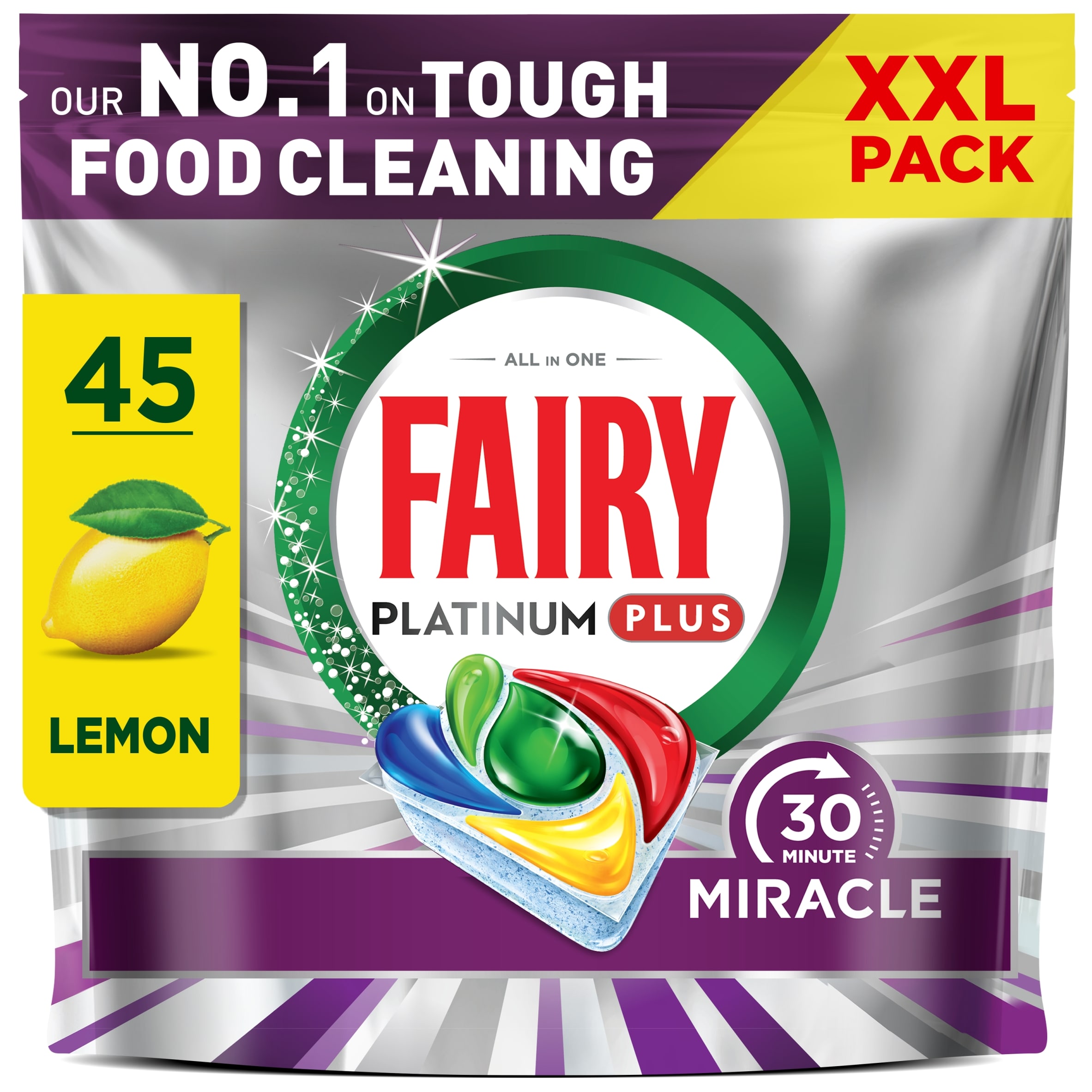 Fairy Platinum Plus 30 Minute Miracle Lemon 45 Dishwasher Tablets 741g