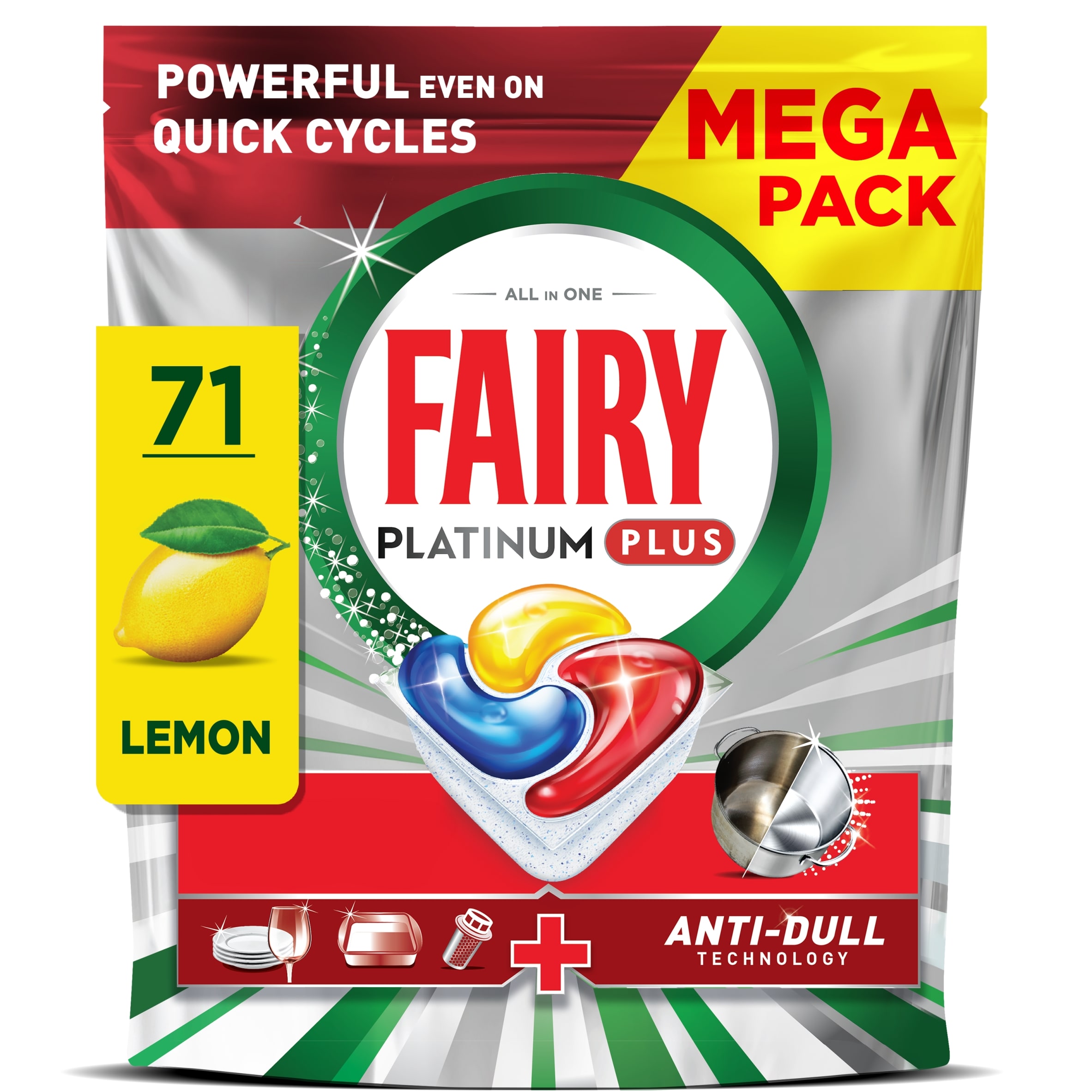  Fairy Platinum Plus All In One Mega Pack Lemon 71 Dishwasher Tablets 1101g