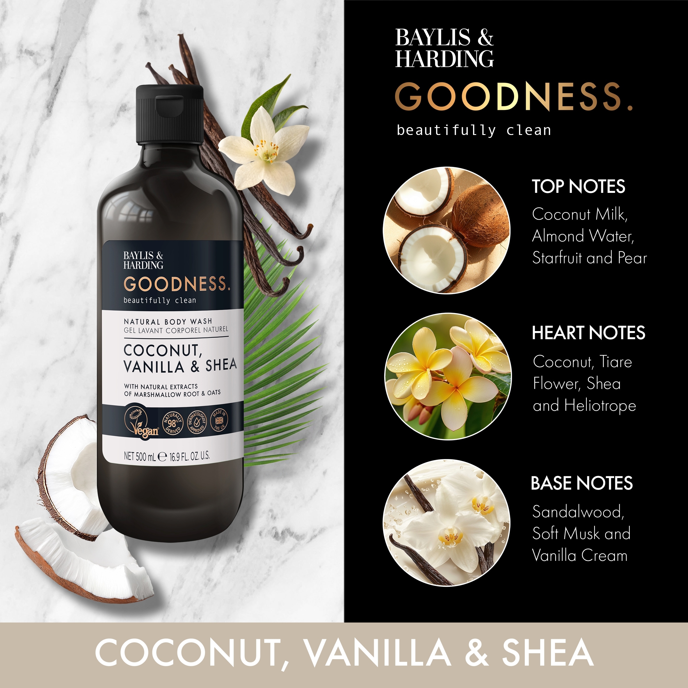 Baylis & Harding Goodness Coconut, Vanilla & Shea Body Wash 500ml thumbnail 3