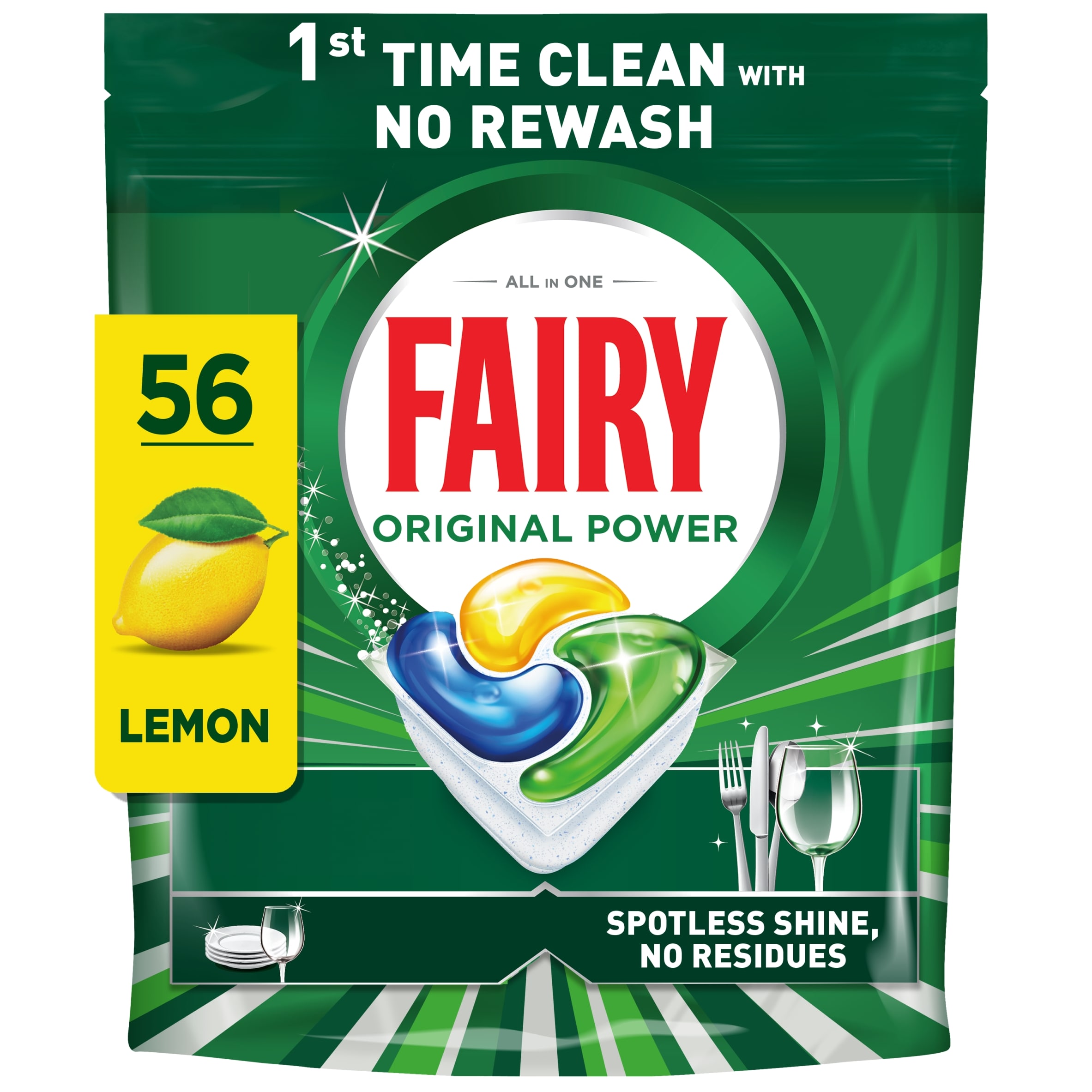 Fairy All In One Original Dishwasher Lemon 56 Capsules 757g