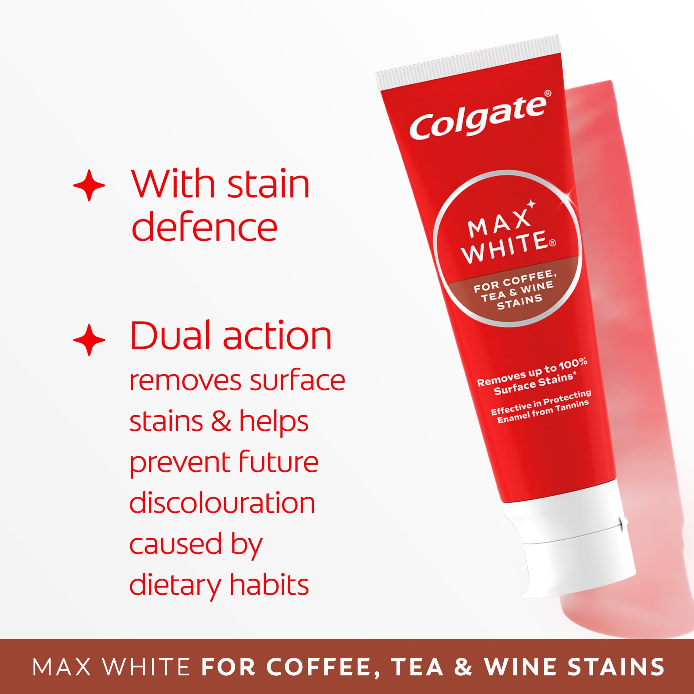 Colgate Max White For Coffee, Tea & Wine Stains Whitening Toothpaste 75ml thumbnail 5