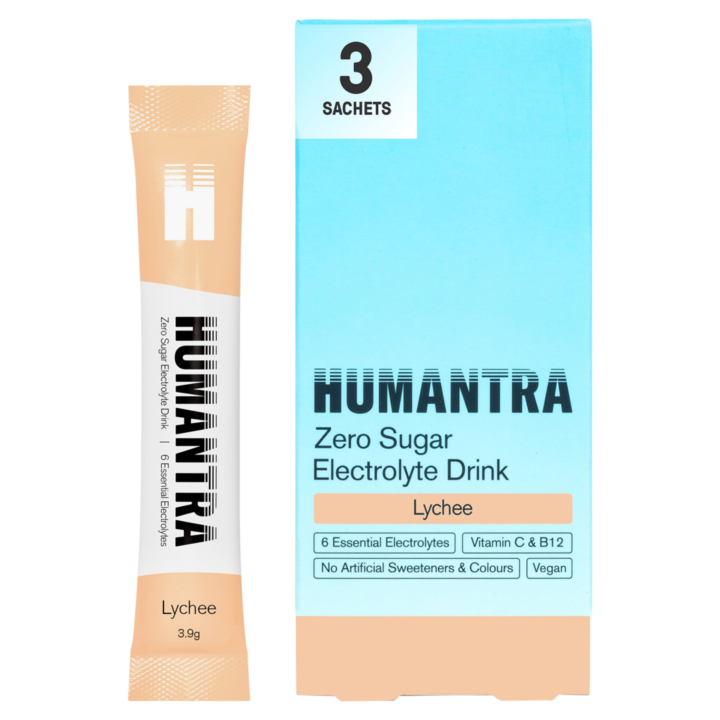 Humantra Lychee Zero Sugar Electrolyte Drink 3 x 3.9g Sachets