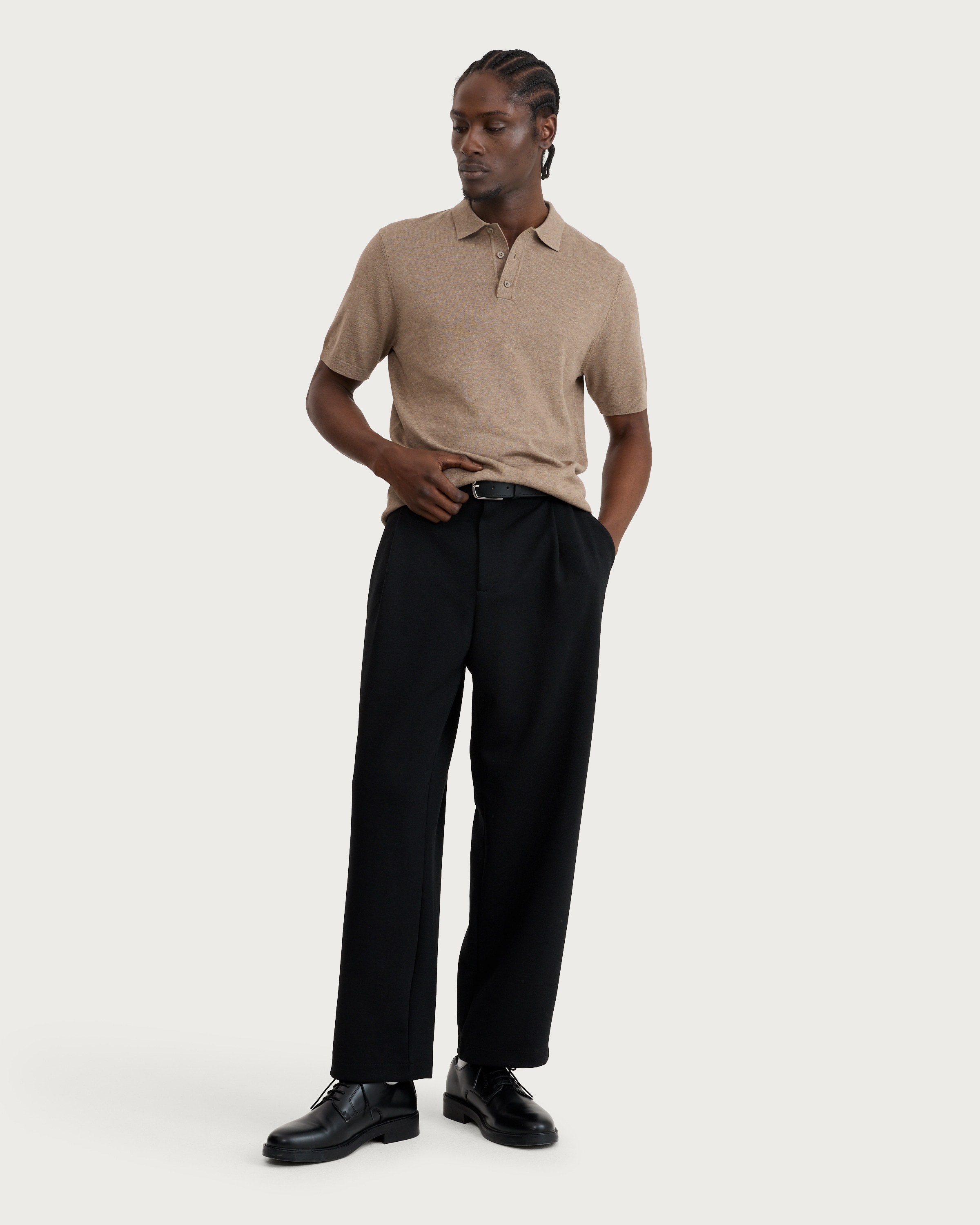 F&F Pure Cotton Knitted Short Sleeved Polo Shirt in Brown thumbnail 2