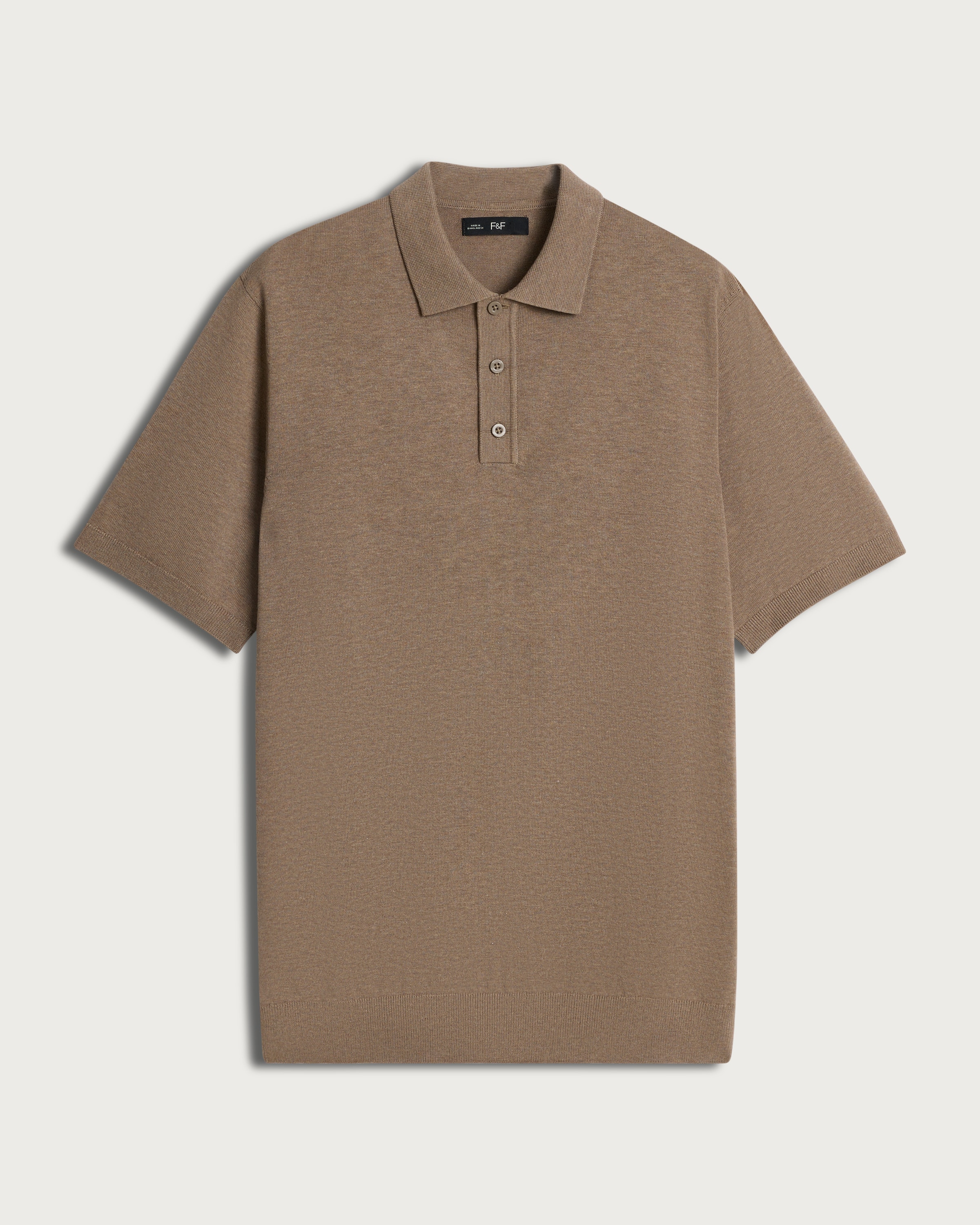 F&F Pure Cotton Knitted Short Sleeved Polo Shirt in Brown thumbnail 4