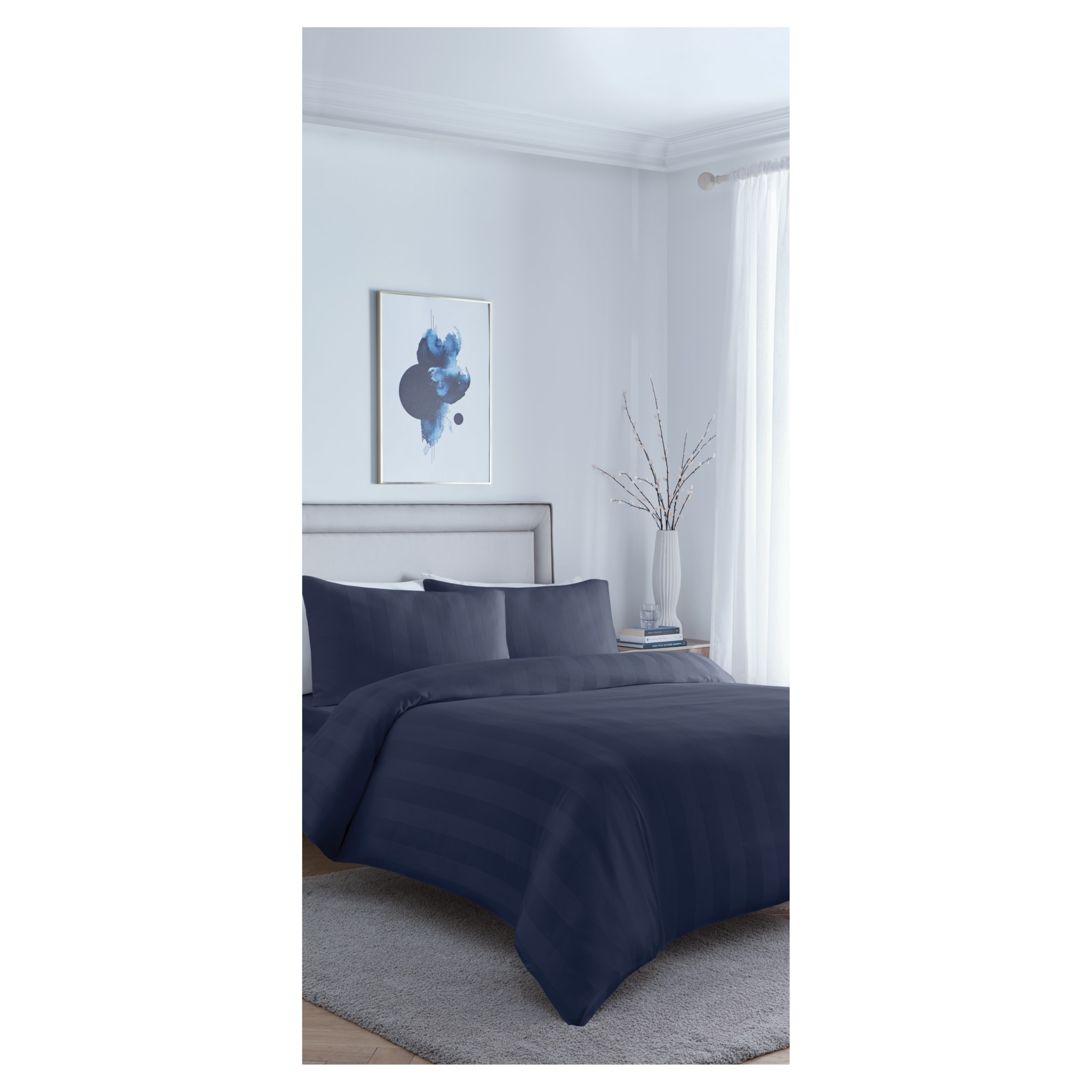 West Park Navy Sateen Stripe Duvet King