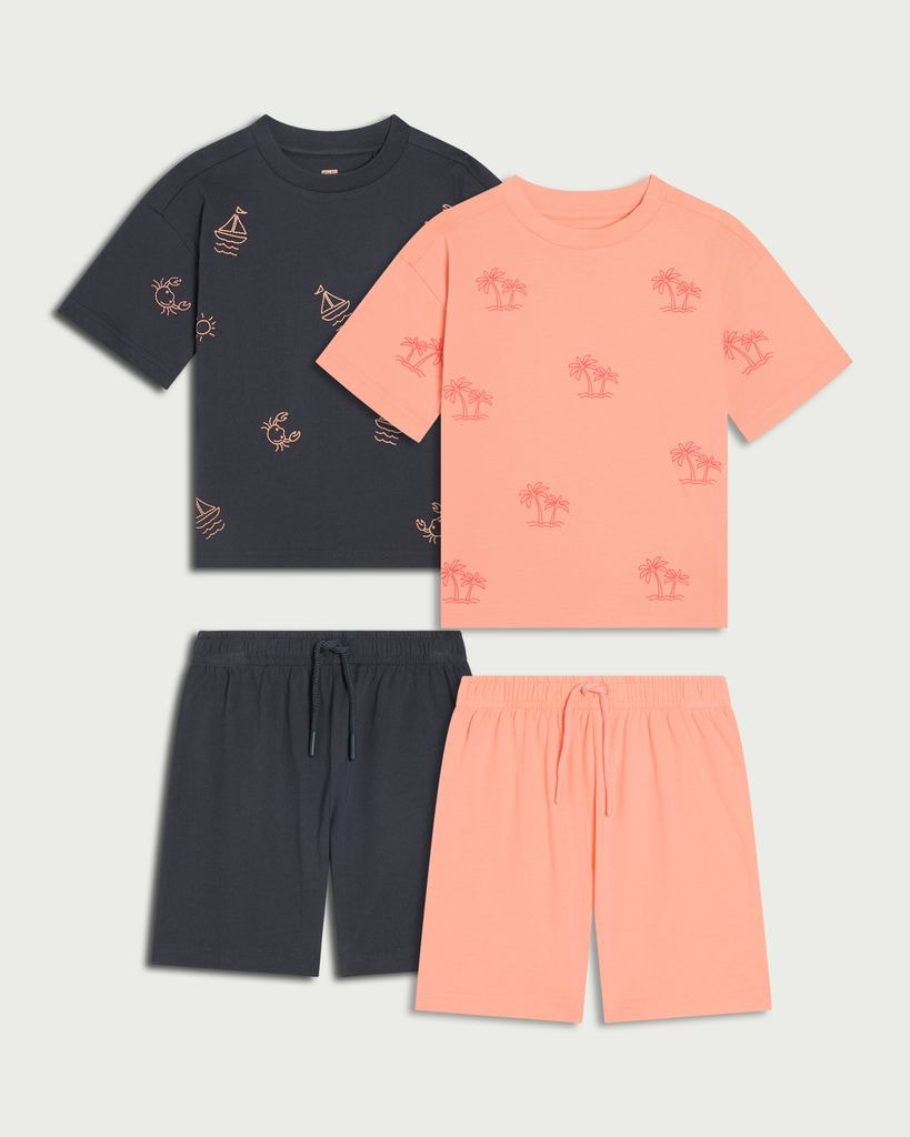 F&F Boys 2-Pack Pure Cotton Printed Pyjama Sets in Multi