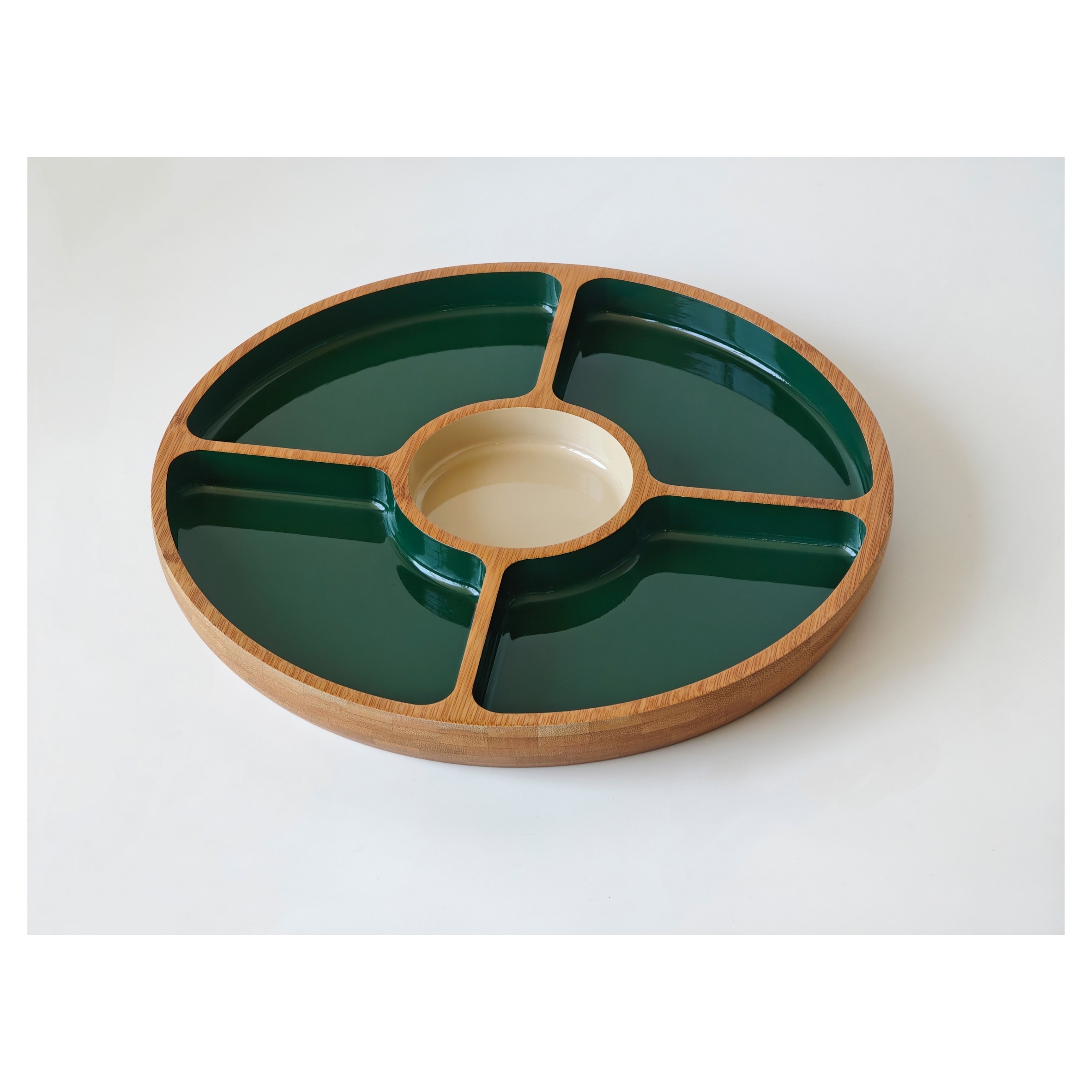 F&F Home Green & Cream Wooden Chip & Dip Tray