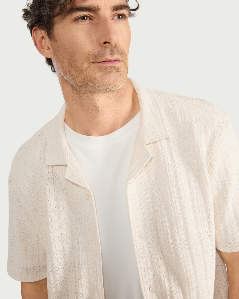 F&F Cotton Rich Textured Short Sleeved Shirt in Ecru