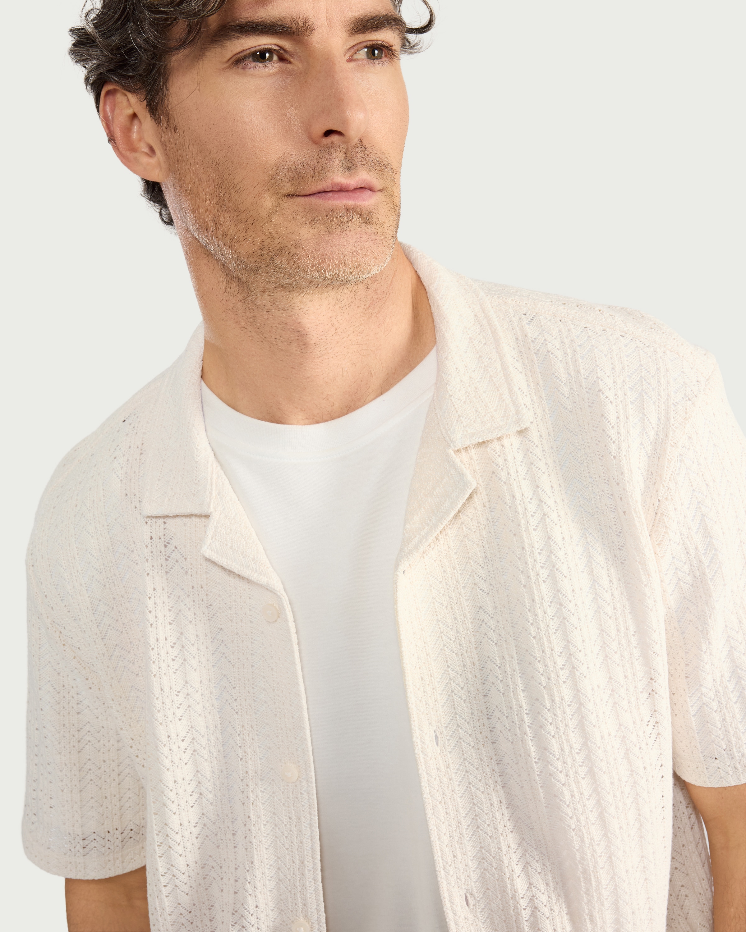 F&F Cotton Rich Textured Short Sleeved Shirt in Ecru thumbnail 2