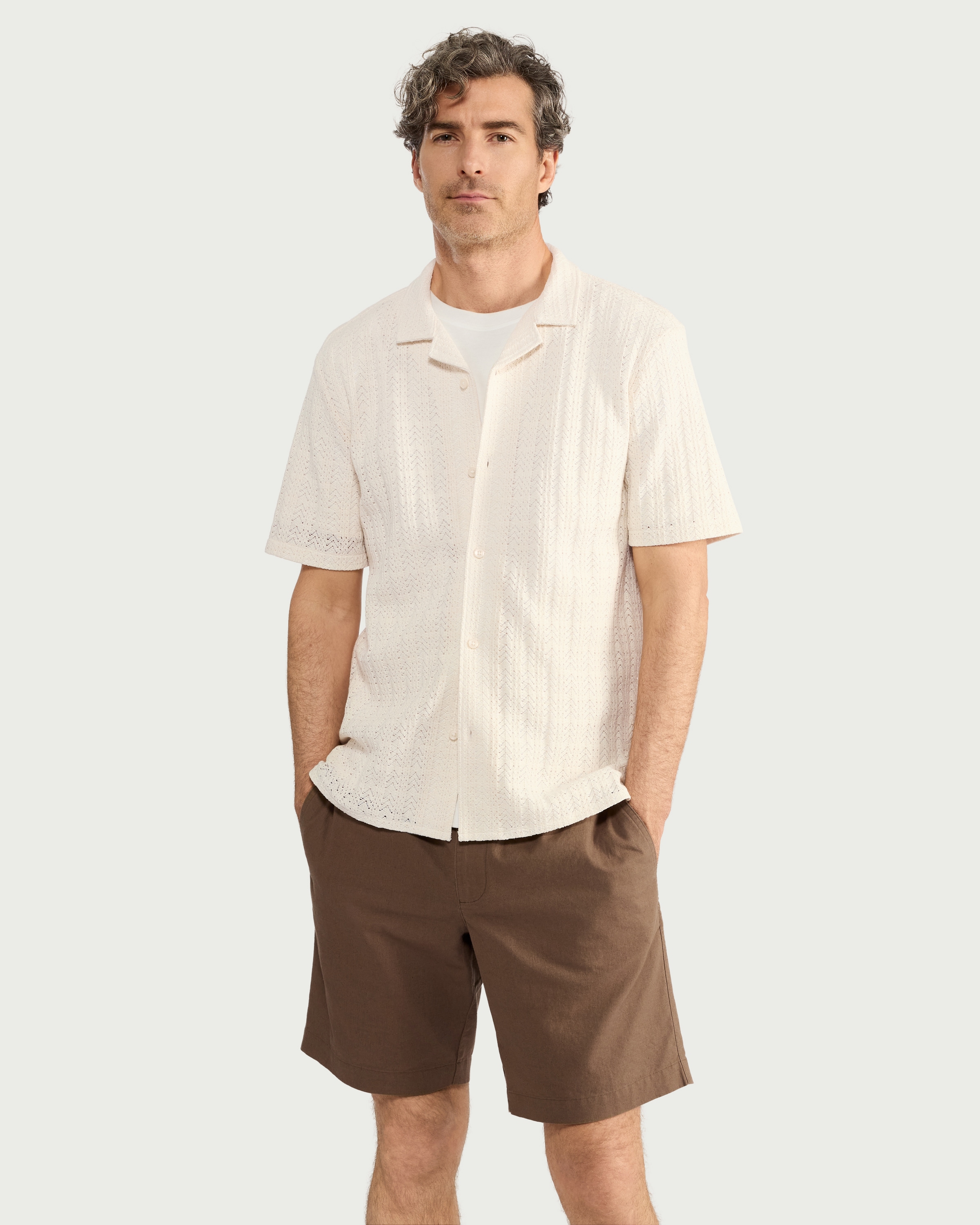 F&F Cotton Rich Textured Short Sleeved Shirt in Ecru thumbnail 3