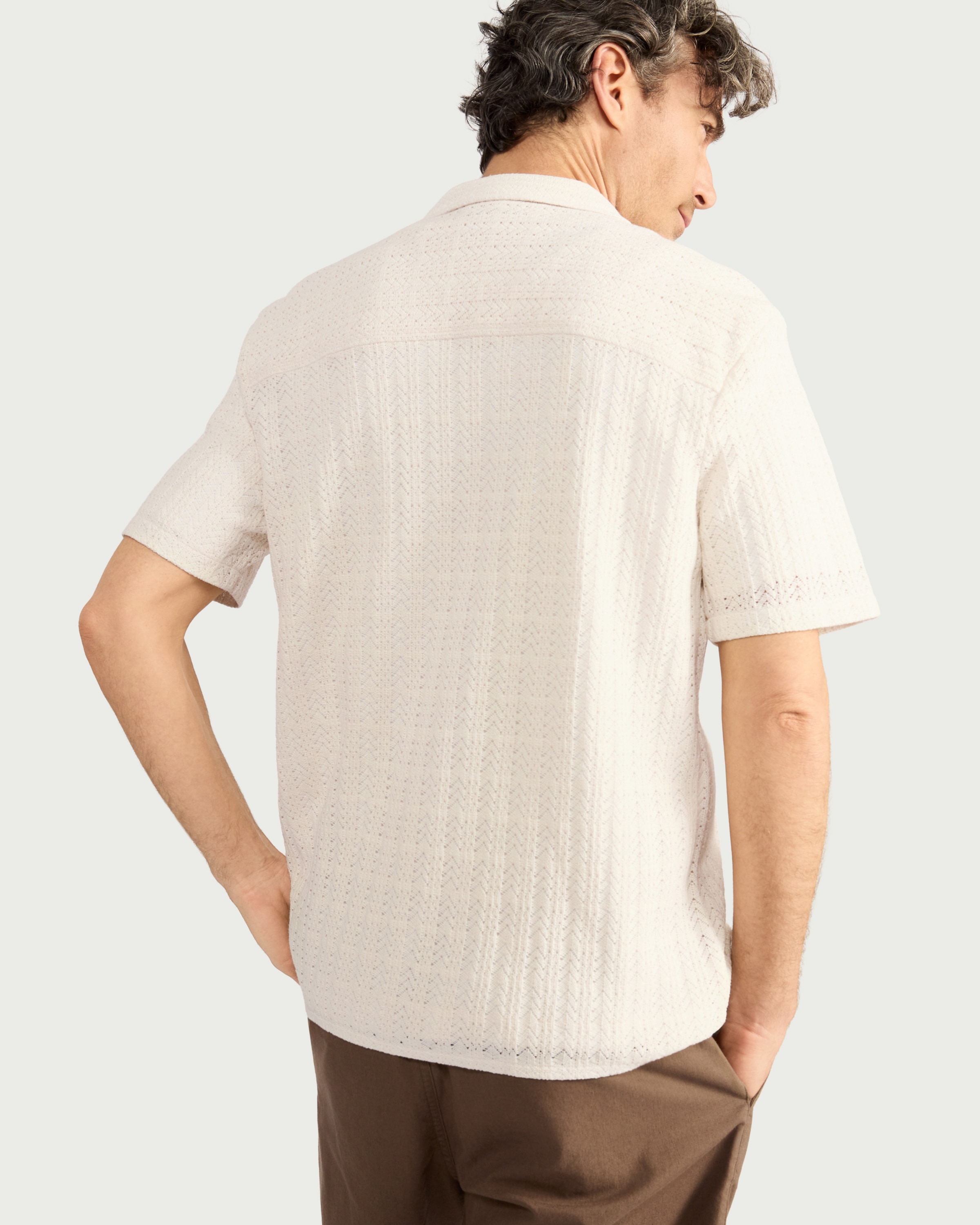 F&F Cotton Rich Textured Short Sleeved Shirt in Ecru thumbnail 4