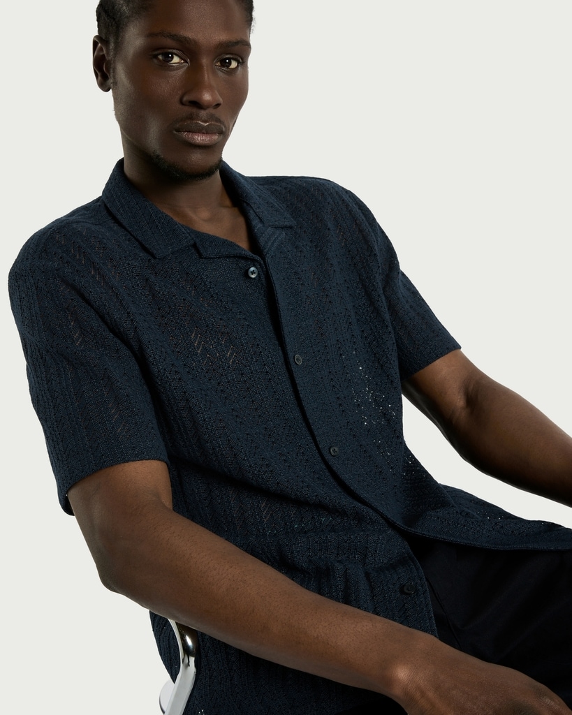 F&F Cotton Rich Textured Short Sleeved Shirt in Navy