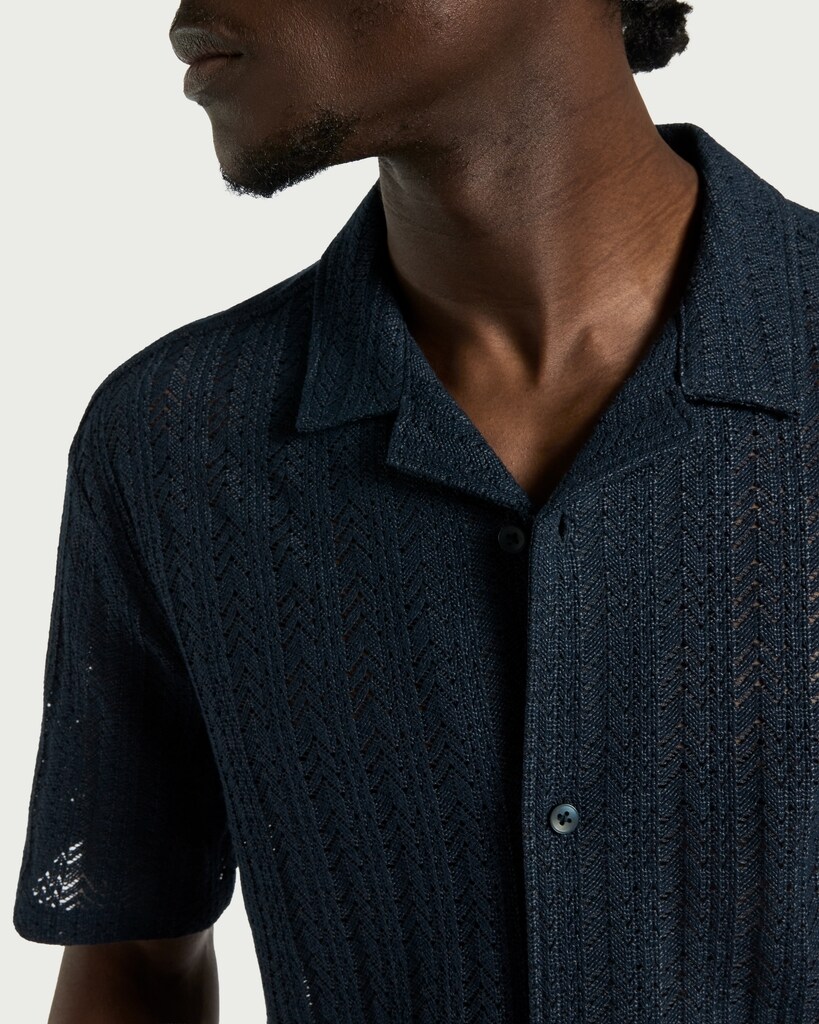 F&F Cotton Rich Textured Short Sleeved Shirt in Navy thumbnail 2