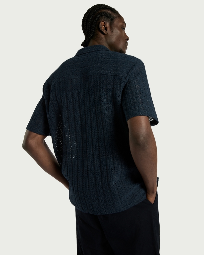 F&F Cotton Rich Textured Short Sleeved Shirt in Navy thumbnail 3