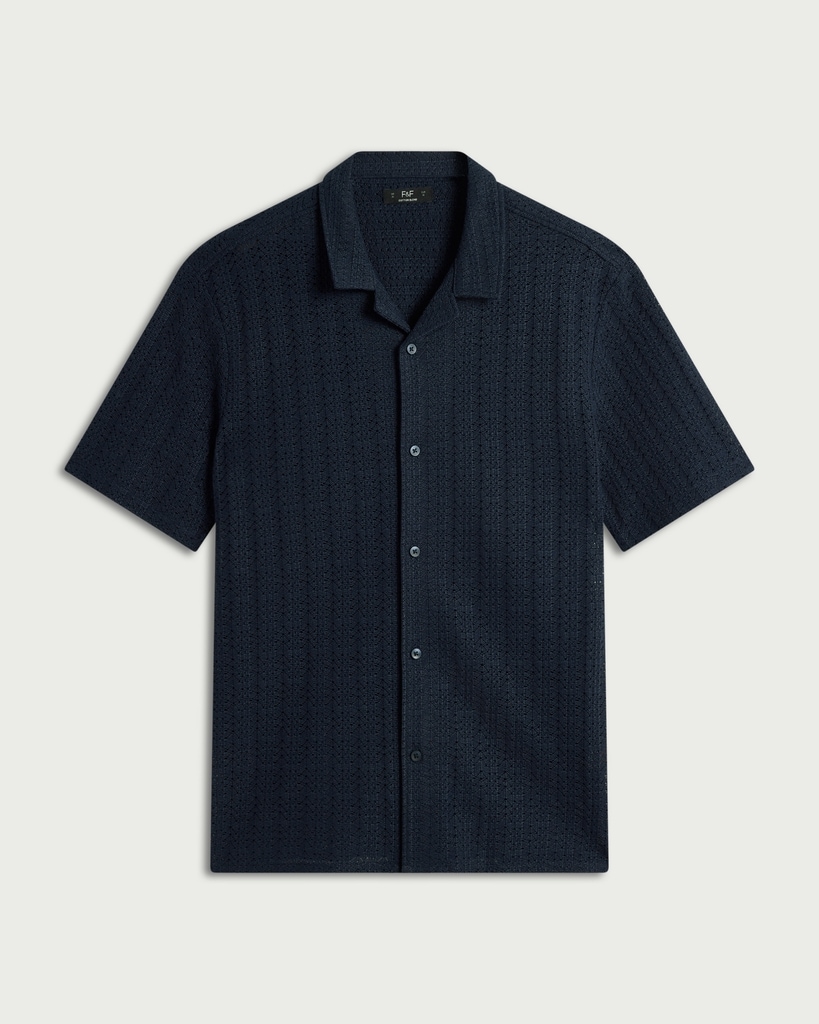 F&F Cotton Rich Textured Short Sleeved Shirt in Navy thumbnail 4