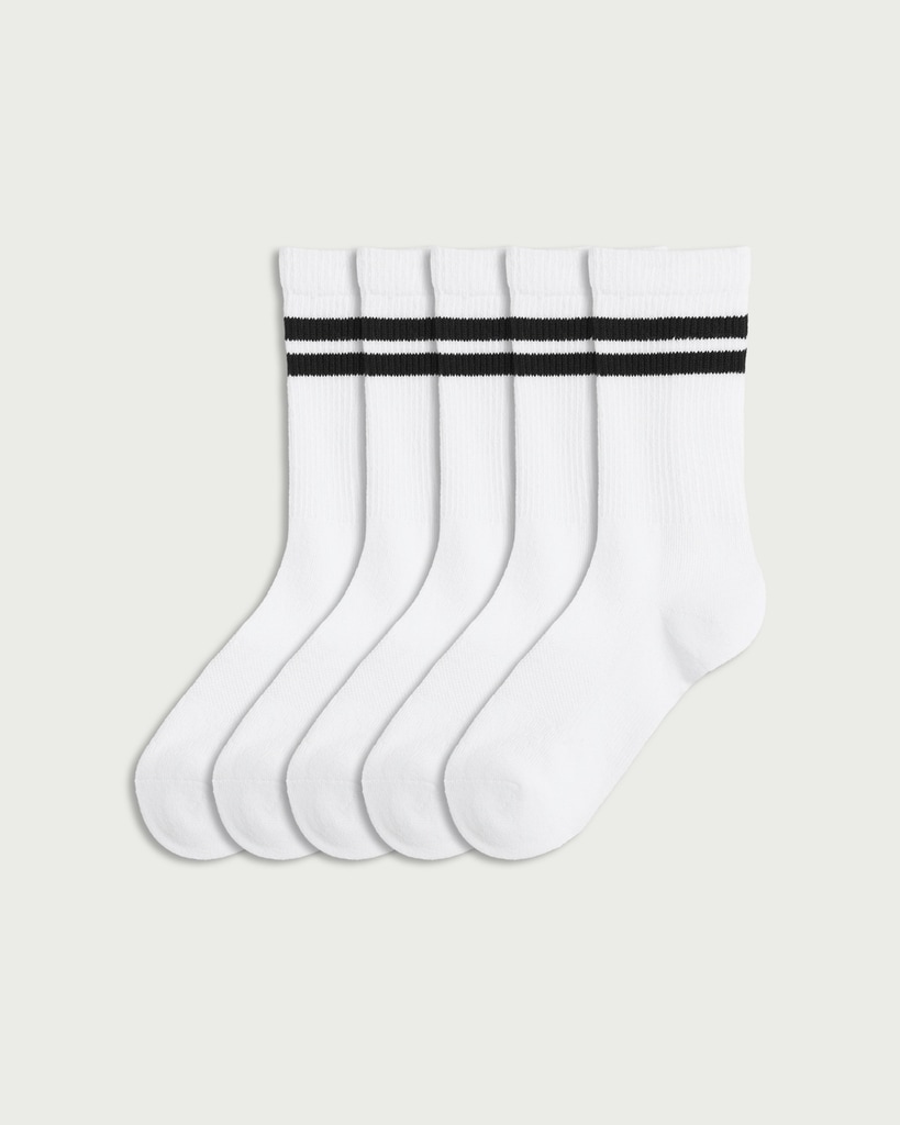 F&F Active 5-Pack Cotton Rich Striped Ankle Socks in White