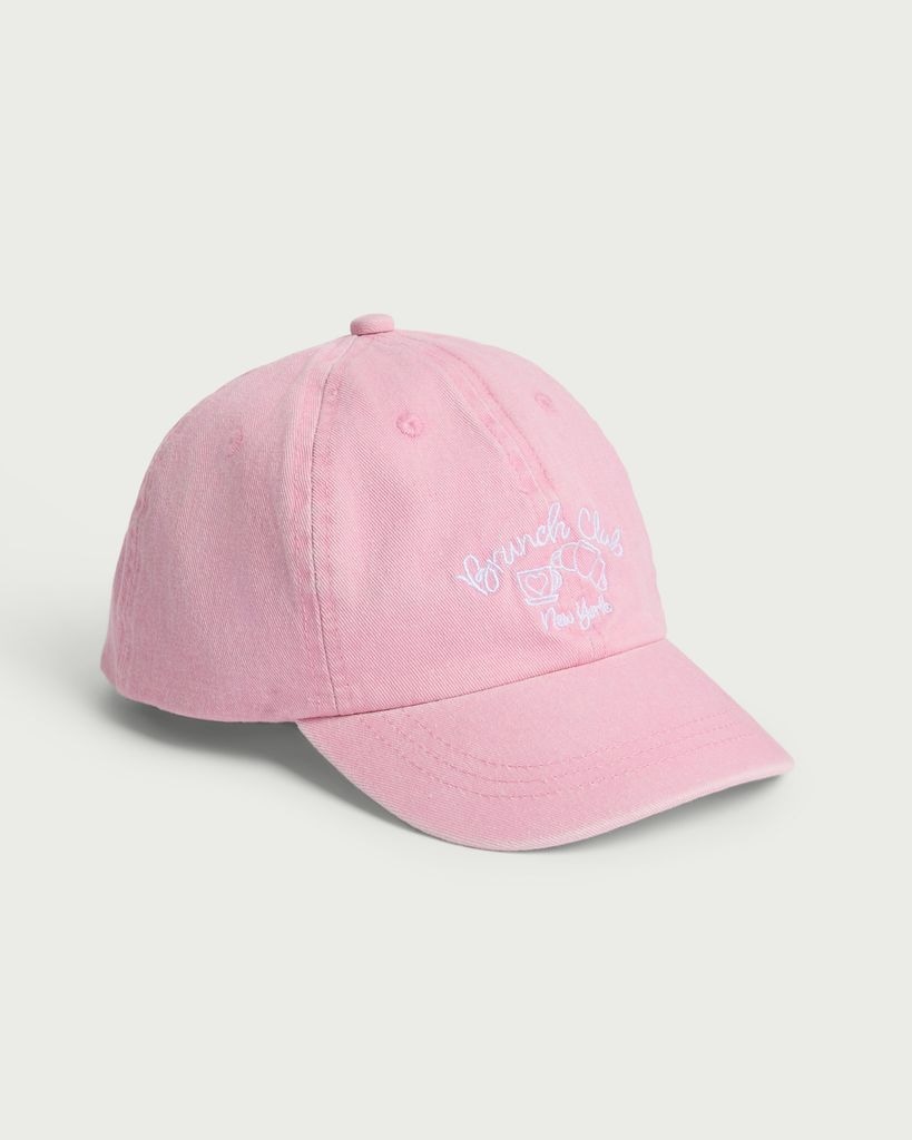 F&F Girls Pure Cotton Brunch Club New York Embroidered Cap in Coral