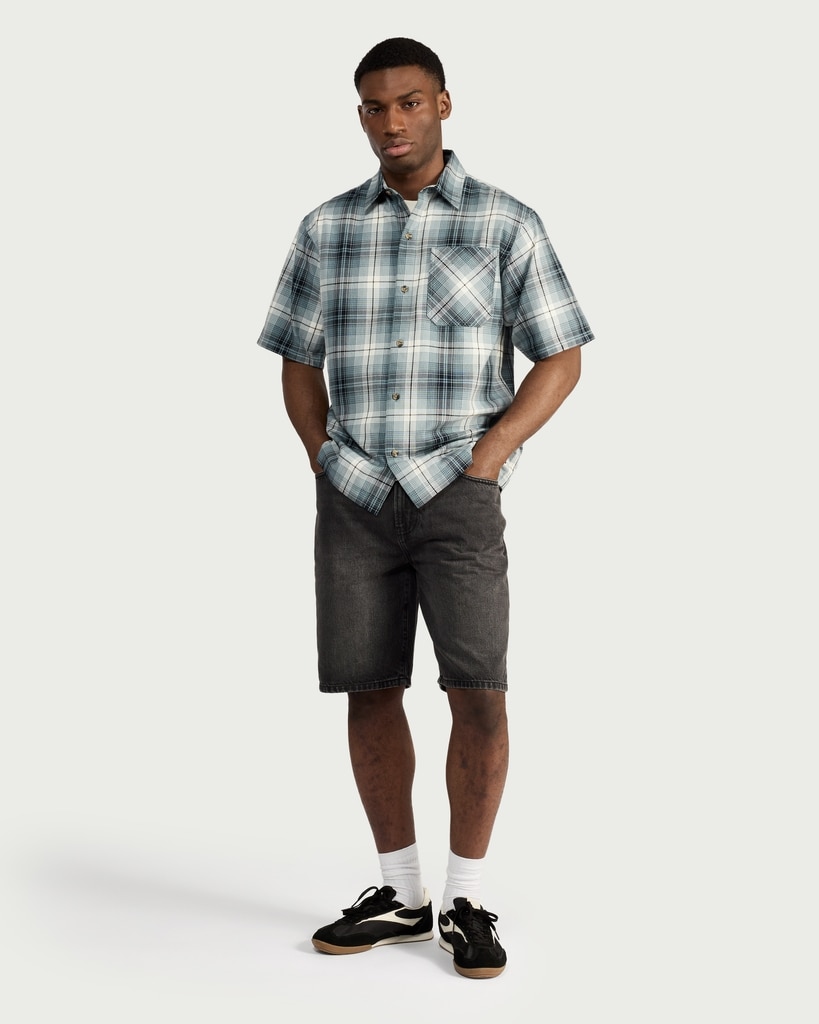 RDA Pure Cotton Check Short Sleeve Shirt in Blue thumbnail 2