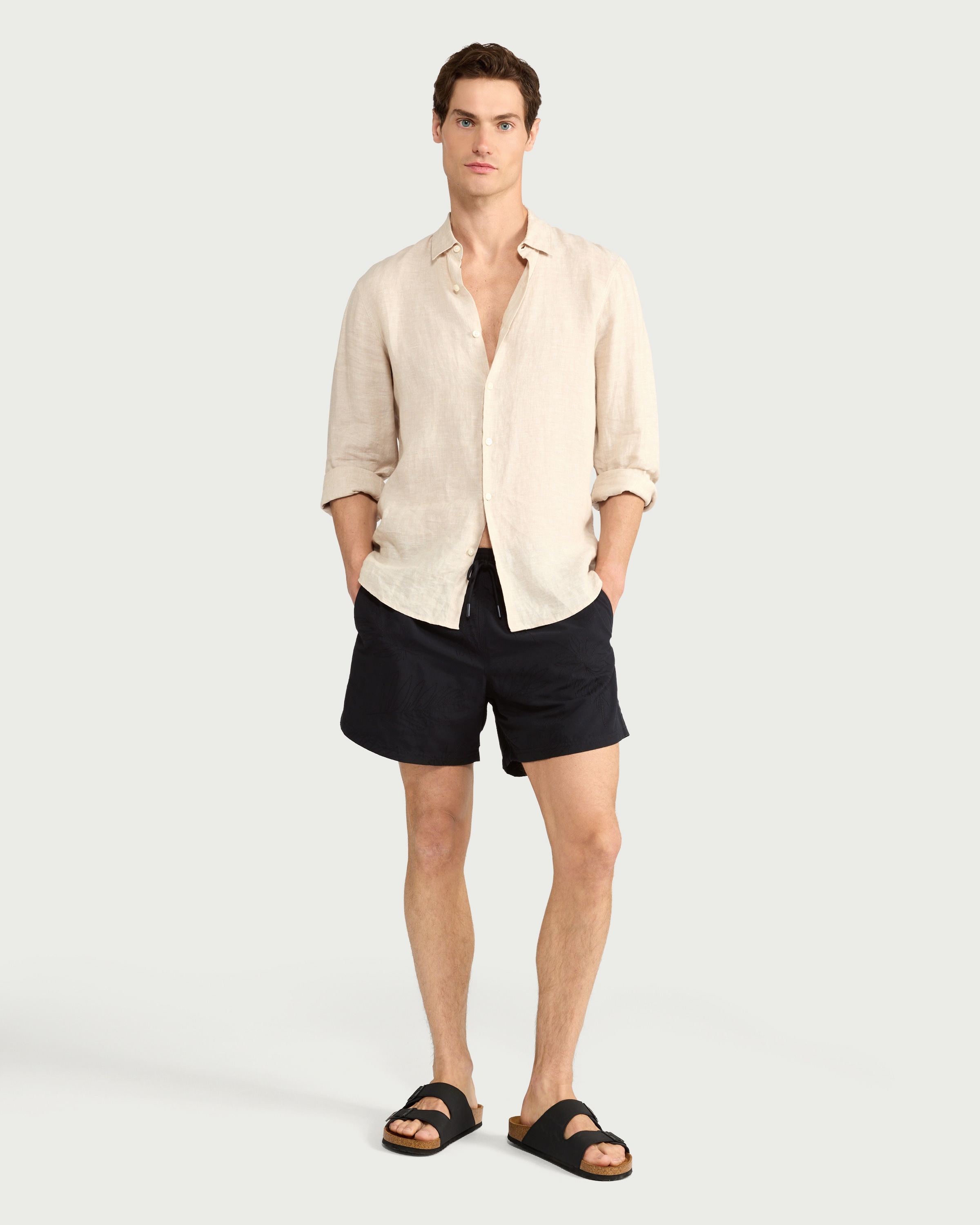 F&F Palm Leaf Embroidered Swim Shorts in Black thumbnail 2