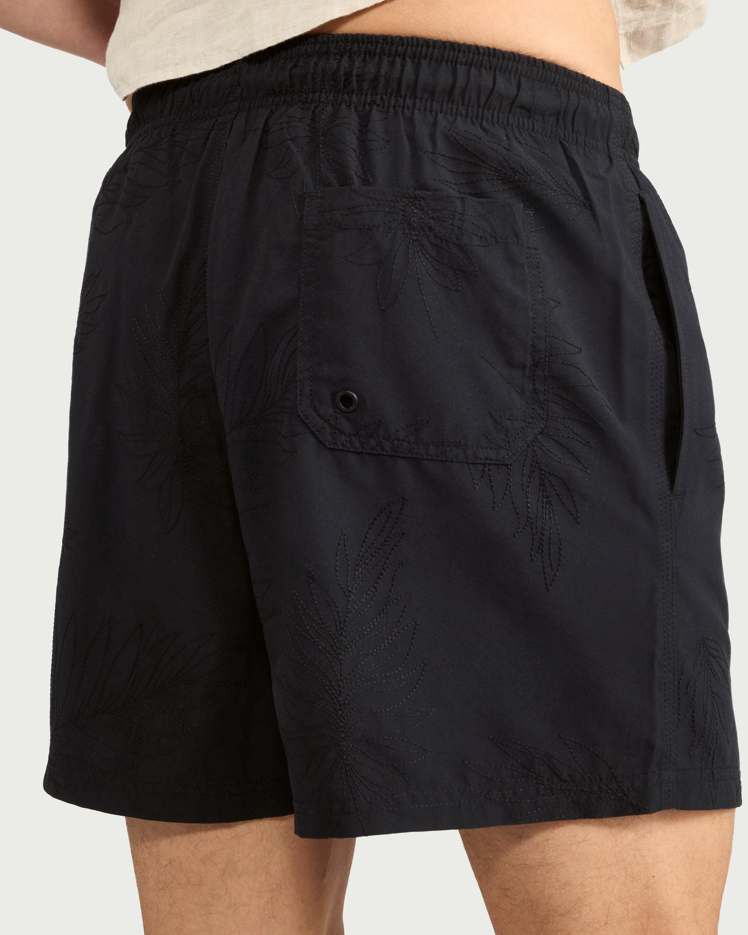 F&F Palm Leaf Embroidered Swim Shorts in Black thumbnail 3