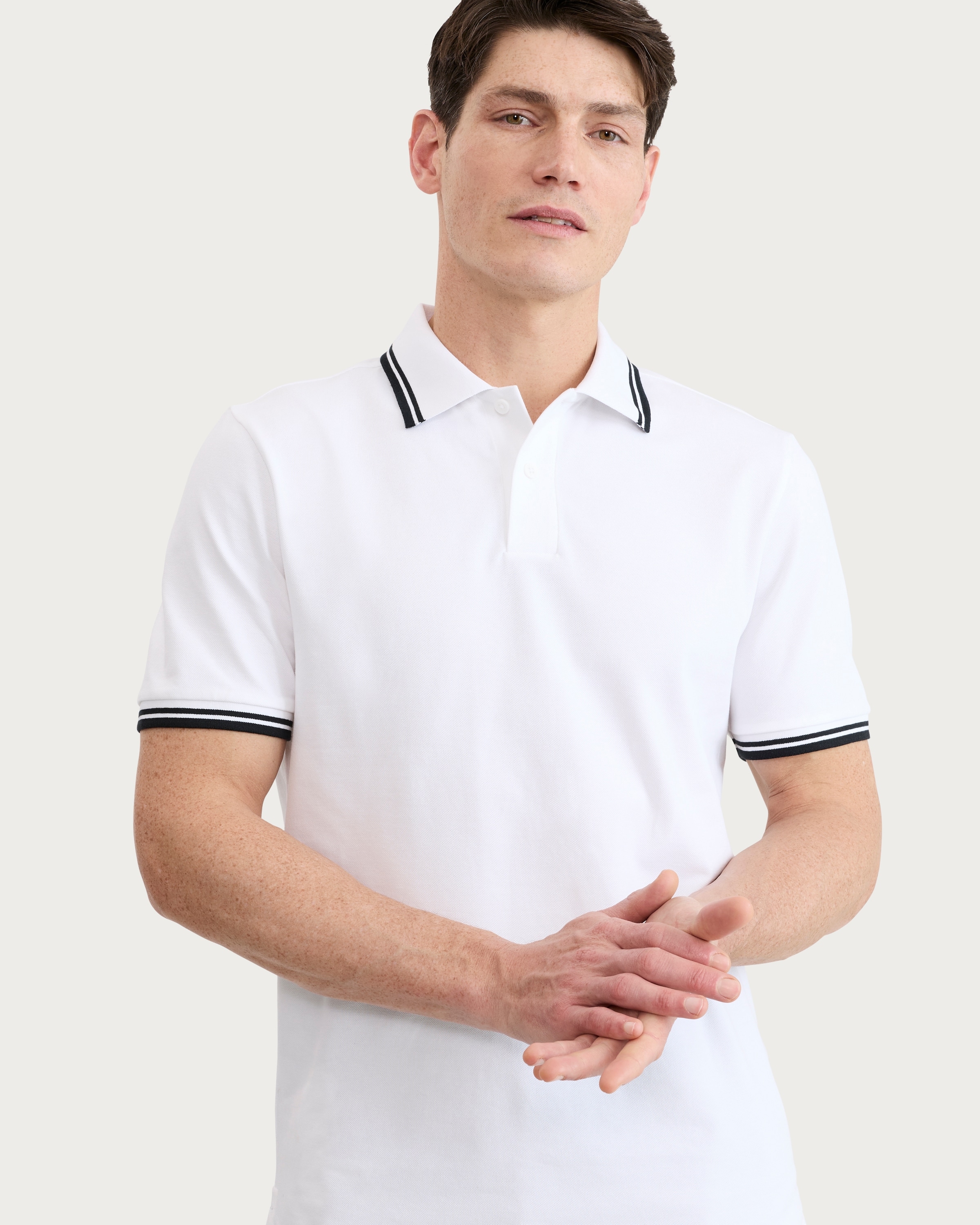 F&F Cotton Rich Tipped Short Sleeved Polo Shirt in White