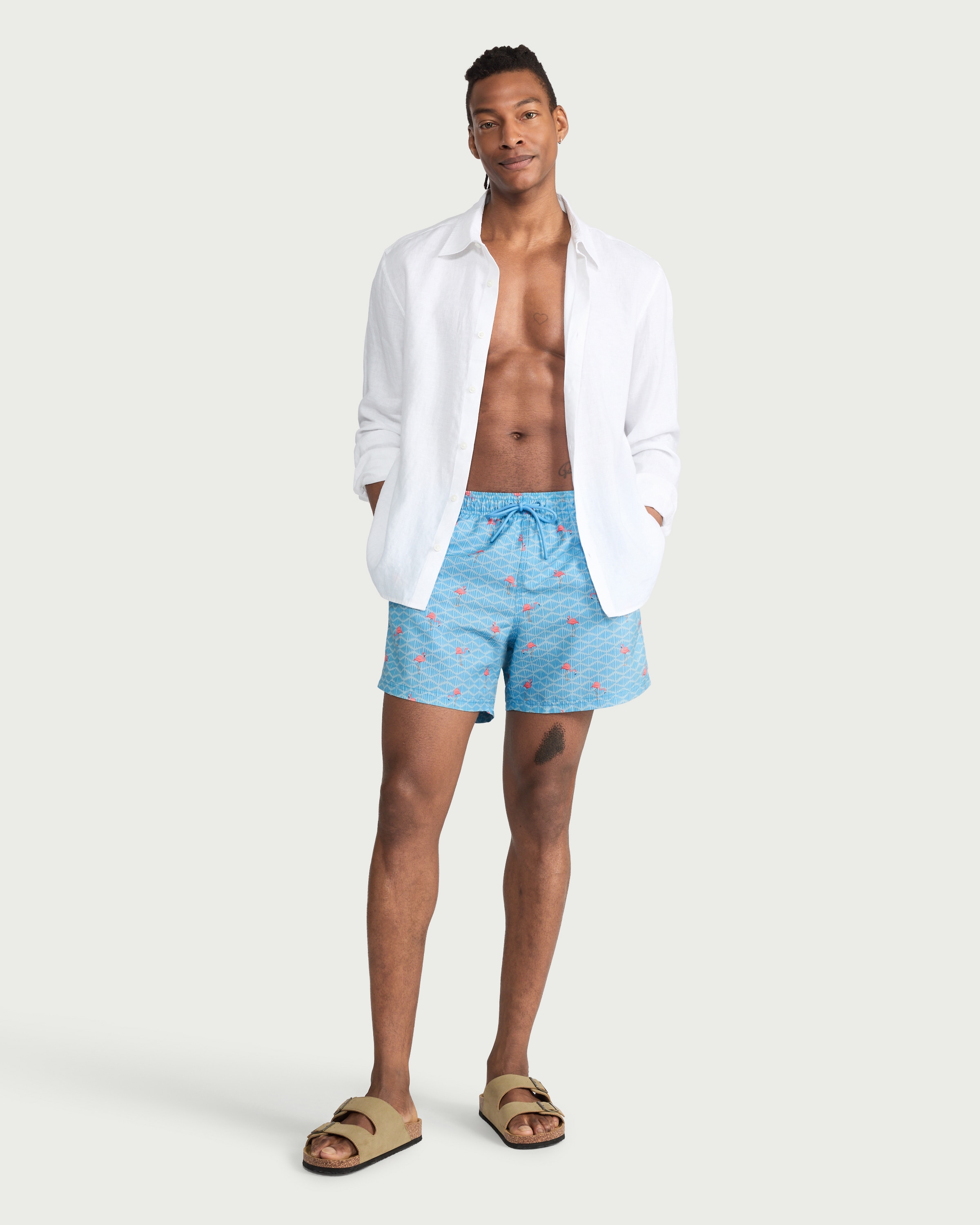 F&F Flamingo Print Drawstring Swim Shorts in Blue