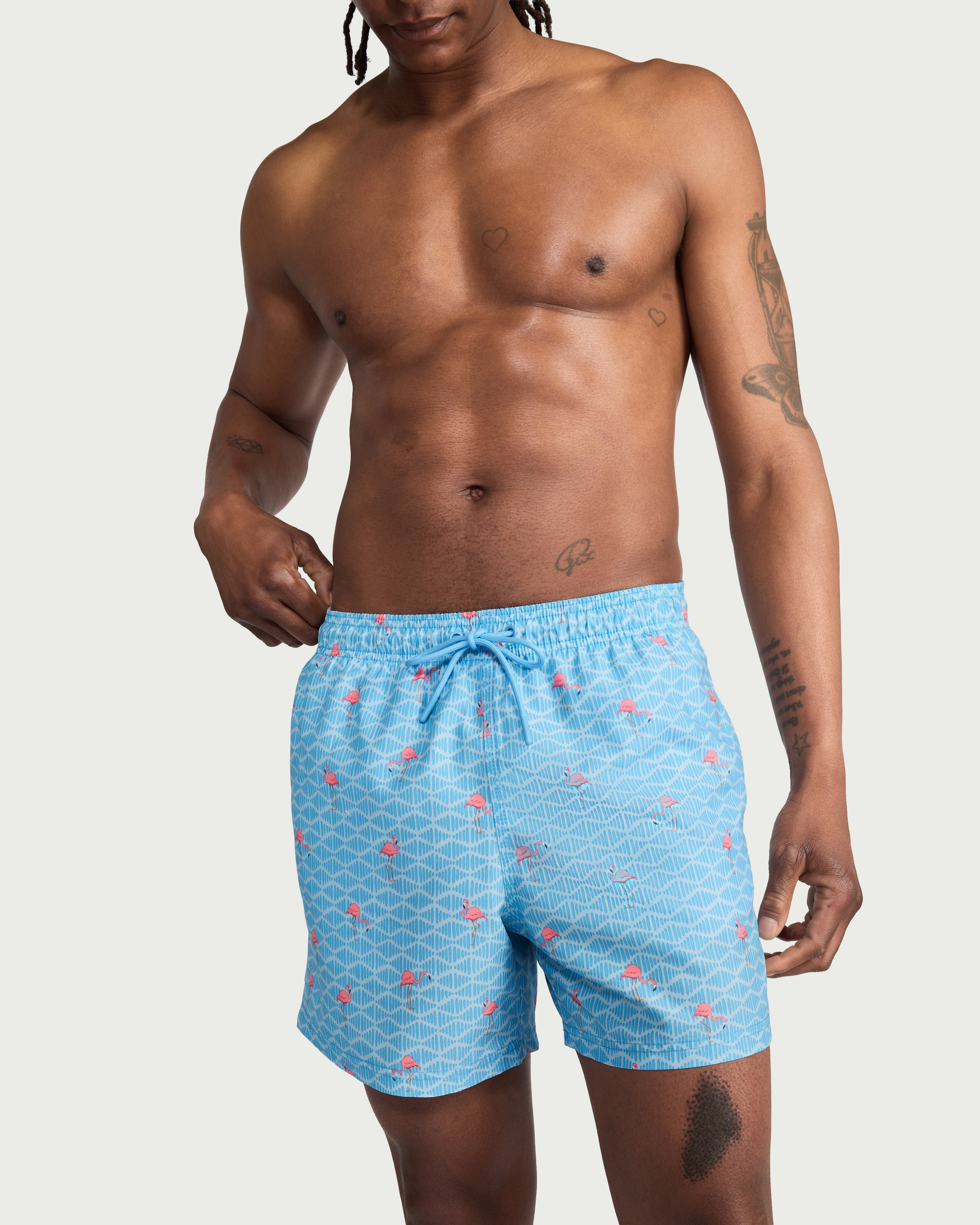 F&F Flamingo Print Drawstring Swim Shorts in Blue thumbnail 2