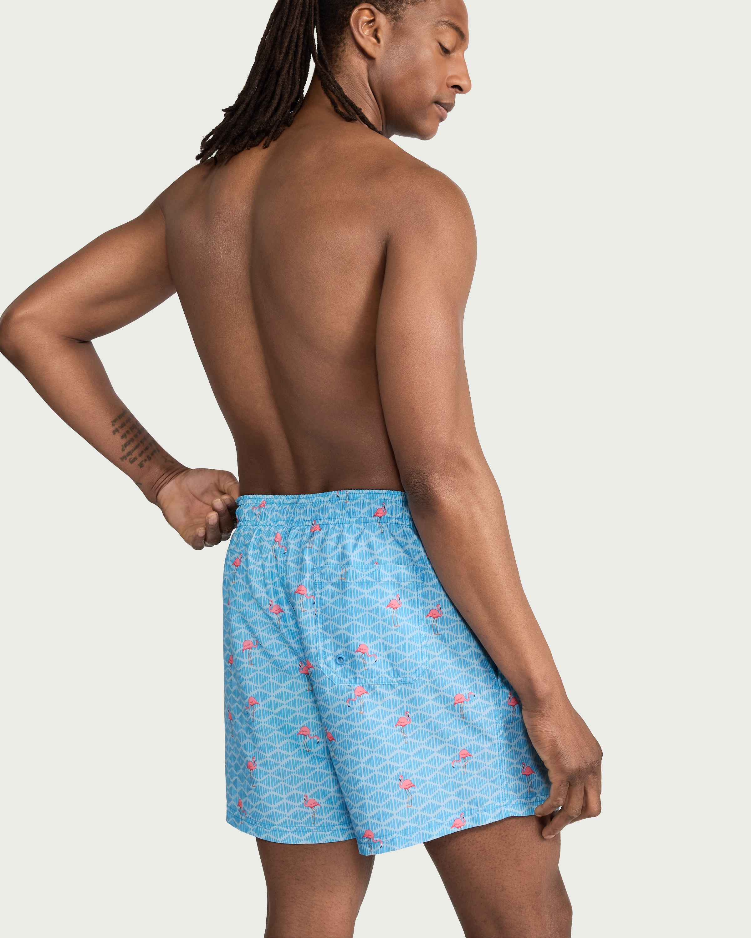 F&F Flamingo Print Drawstring Swim Shorts in Blue thumbnail 3