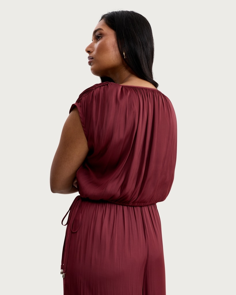 F&F Satin Drawstring Hem Sleeveless Co-ord Top in Burgundy thumbnail 3