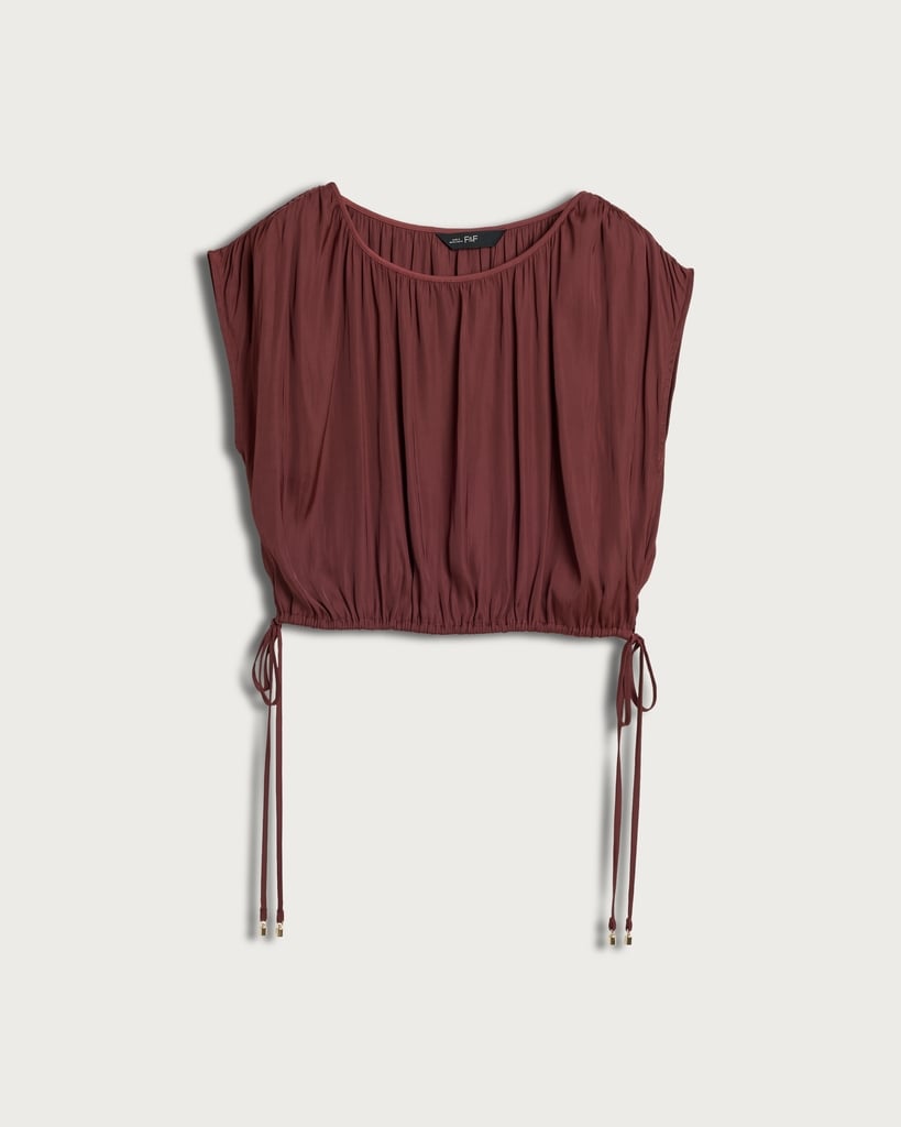 F&F Satin Drawstring Hem Sleeveless Co-ord Top in Burgundy thumbnail 4