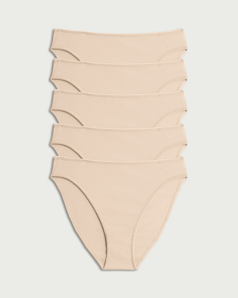 F&F 5-Pack Cotton Rich High Leg Knickers in Nude