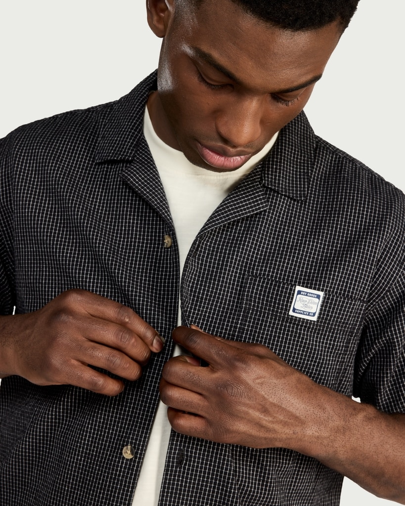 RDA Pure Cotton Seersucker Checked Shirt in Black