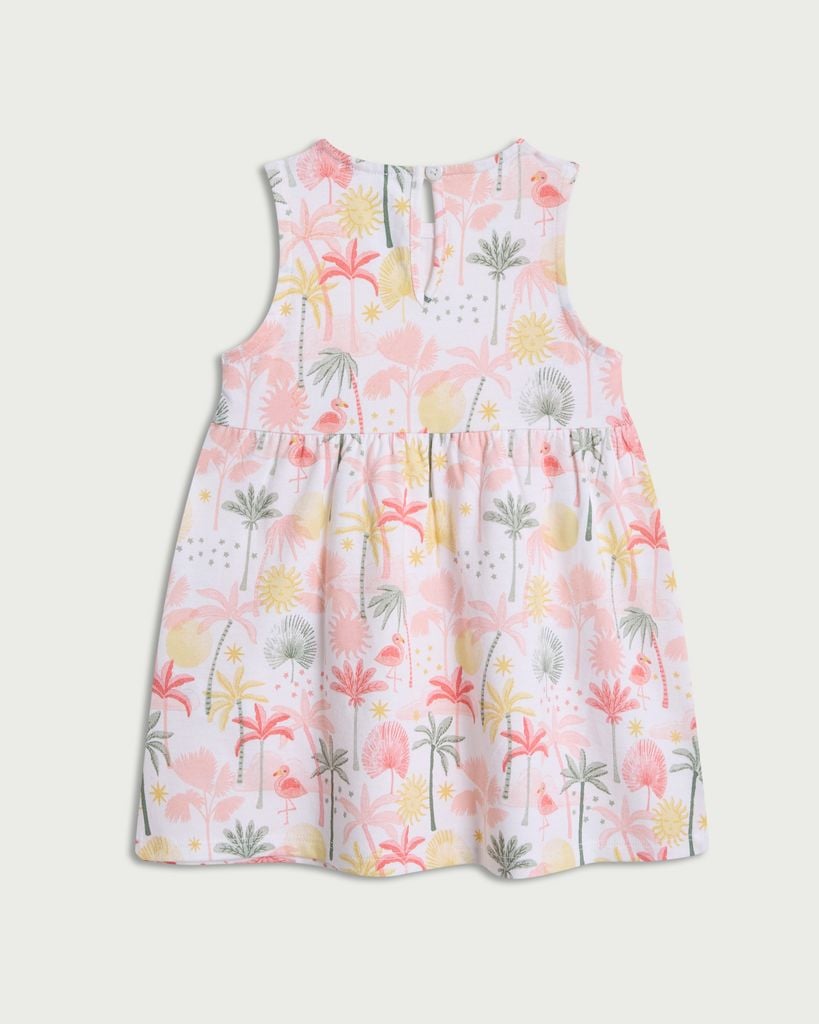 F&F Baby Pure Cotton Tropical Print Sleeveless Dress in White thumbnail 2