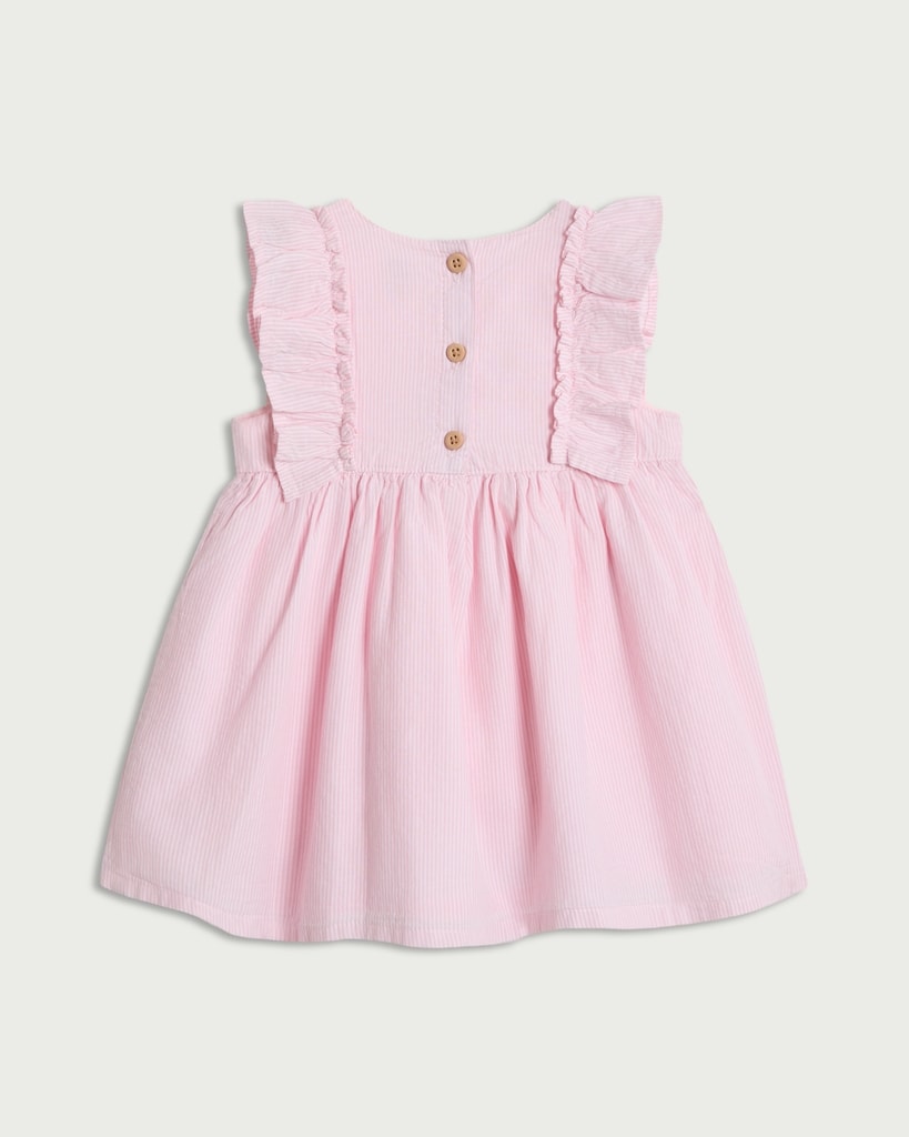 F&F Baby Pure Cotton Embroidered Striped Dress in Pink thumbnail 2