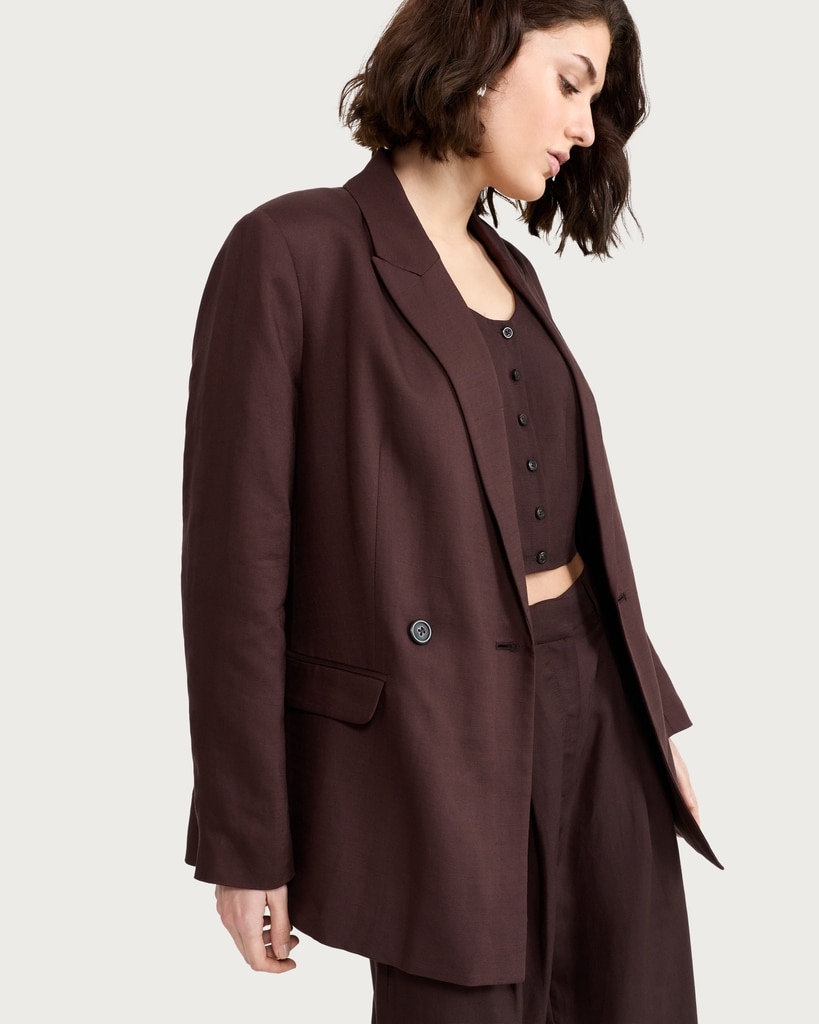 F&F Double Breasted Oversized Longline Blazer in Brown
