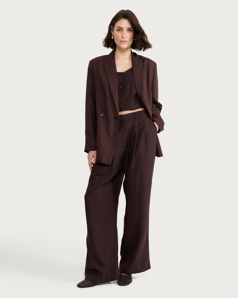 F&F Double Breasted Oversized Longline Blazer in Brown thumbnail 2