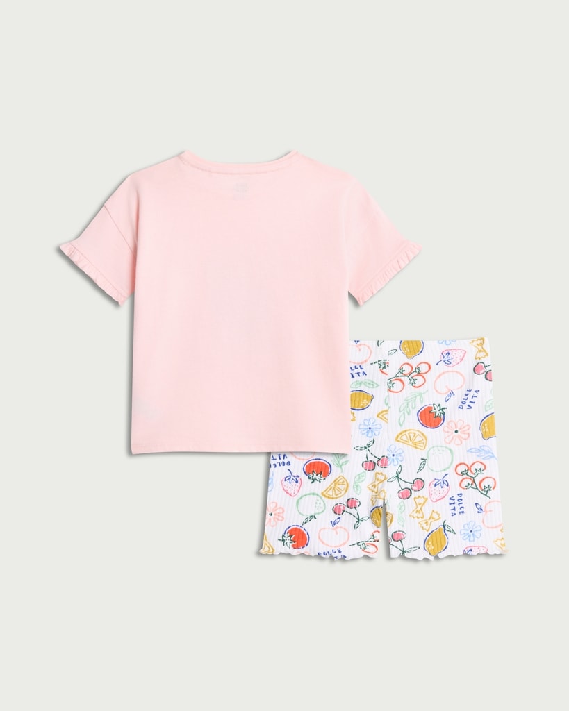 F&F Baby 2-Piece Cotton Rich Fruit Print T-Shirt and Shorts Set in Pink thumbnail 2
