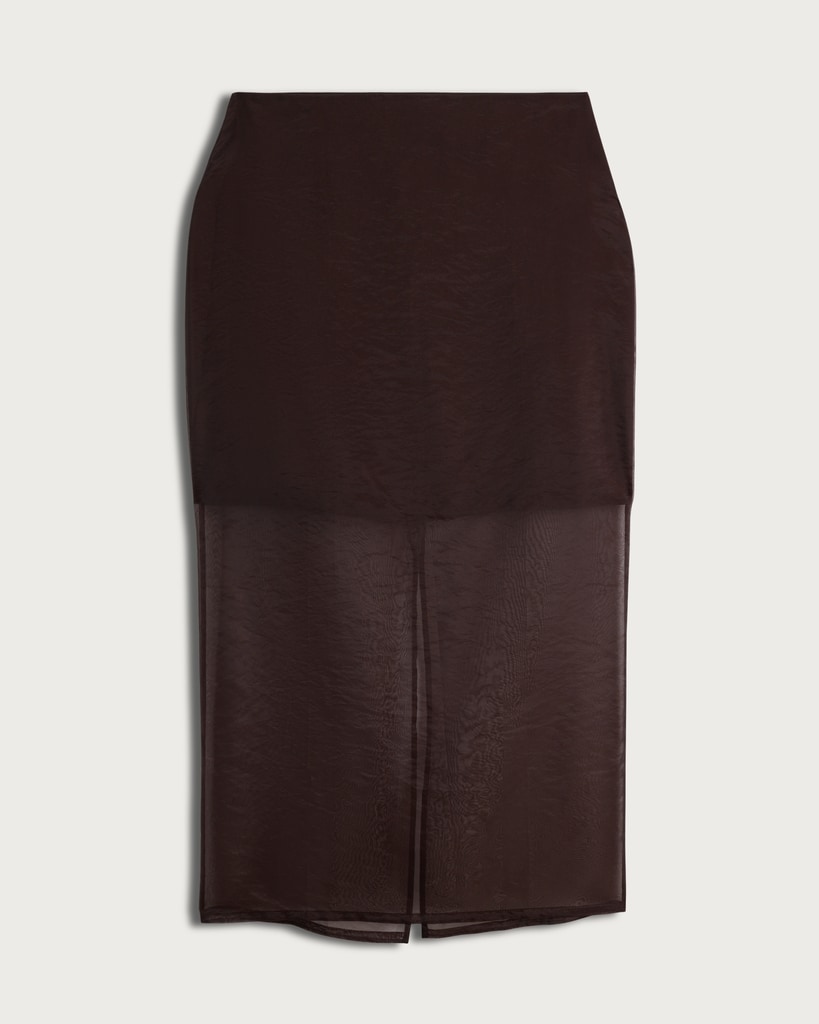 F&F Organza Sheer Panel Co-ord Midi Skirt in Brown thumbnail 4