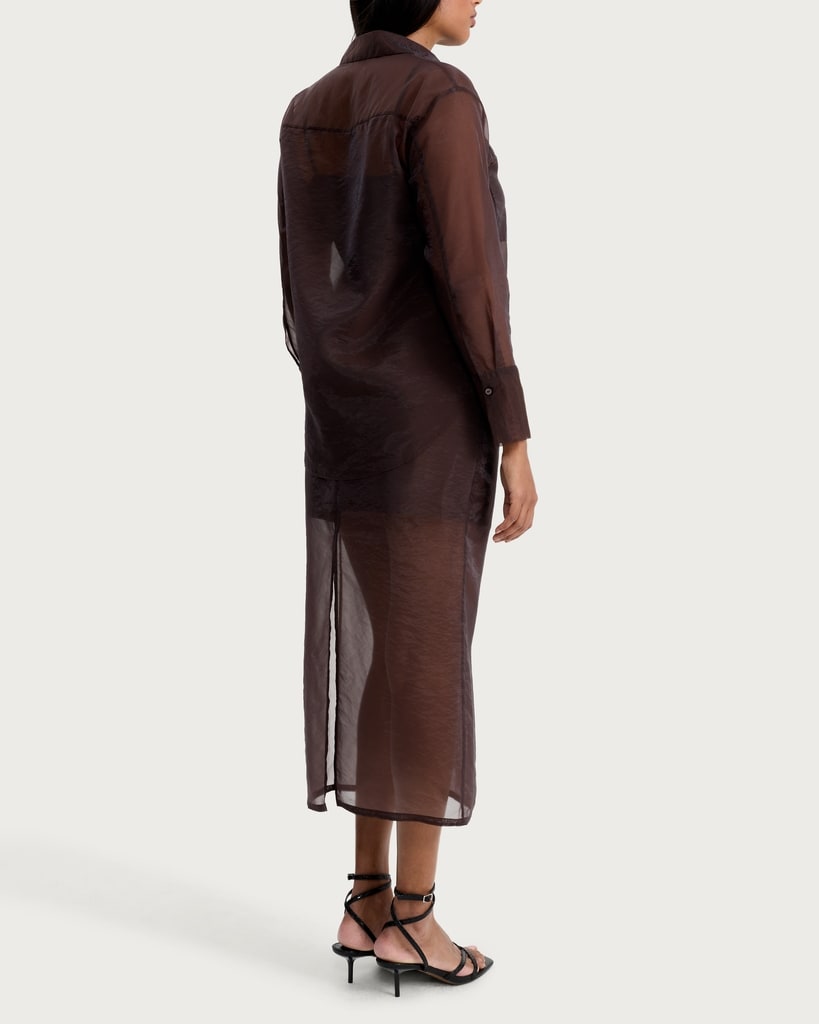 F&F Organza Sheer Panel Co-ord Midi Skirt in Brown thumbnail 3
