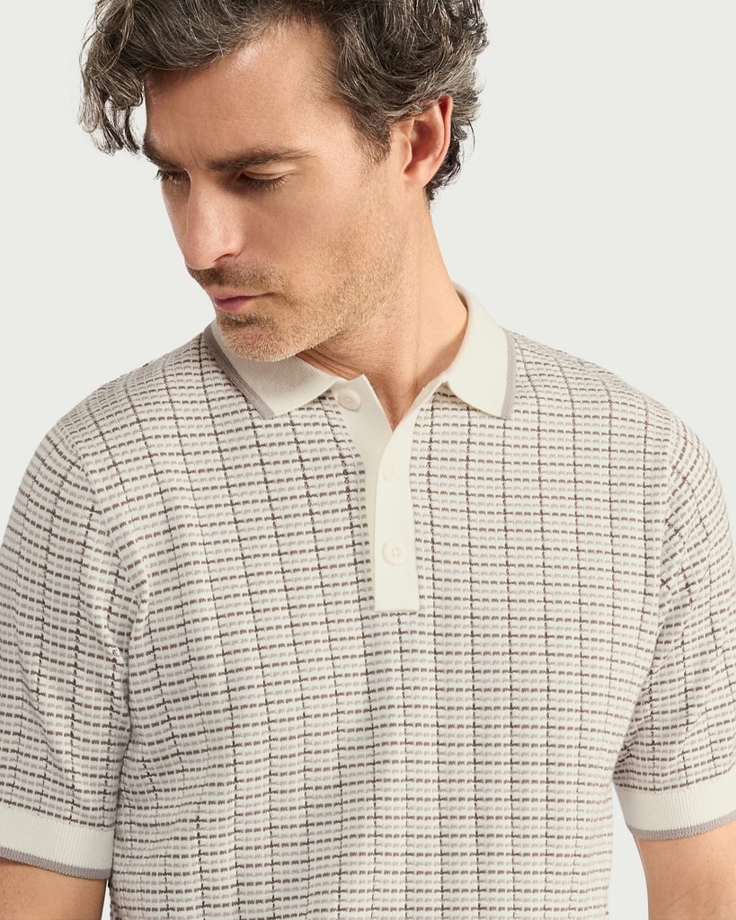 F&F Pure Cotton Textured Knit Polo Shirt in Multi White thumbnail 2