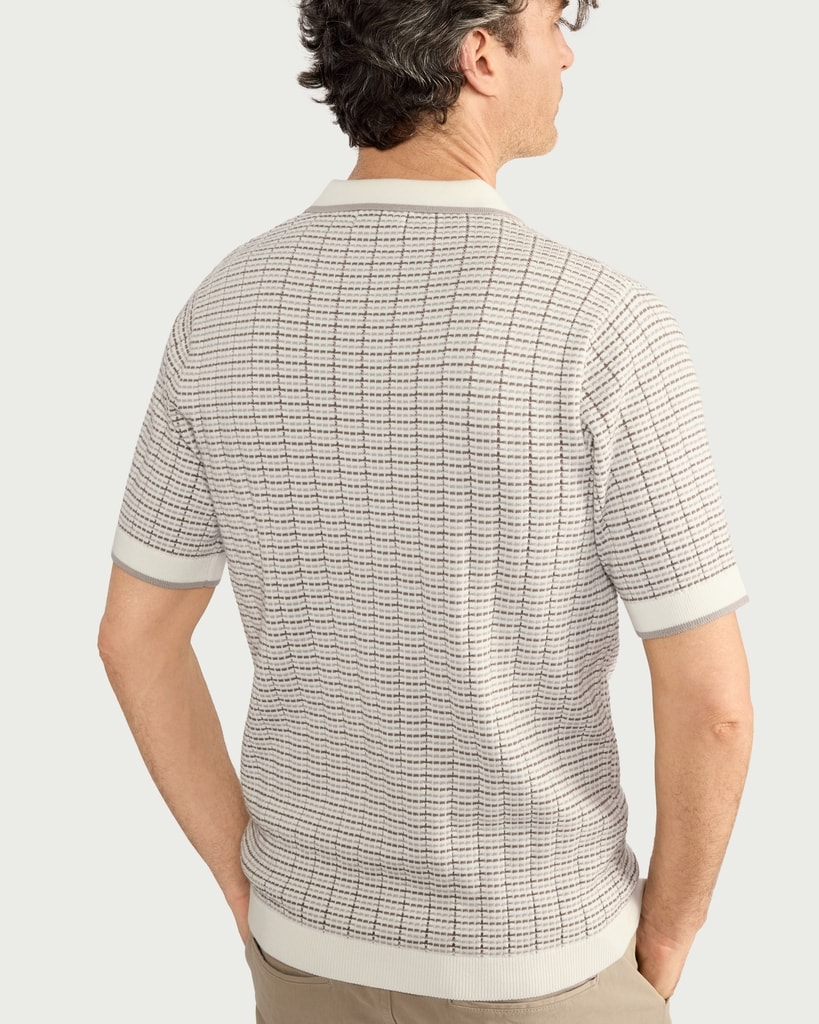 F&F Pure Cotton Textured Knit Polo Shirt in Multi White thumbnail 3