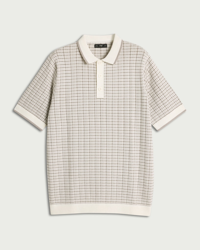 F&F Pure Cotton Textured Knit Polo Shirt in Multi White thumbnail 4